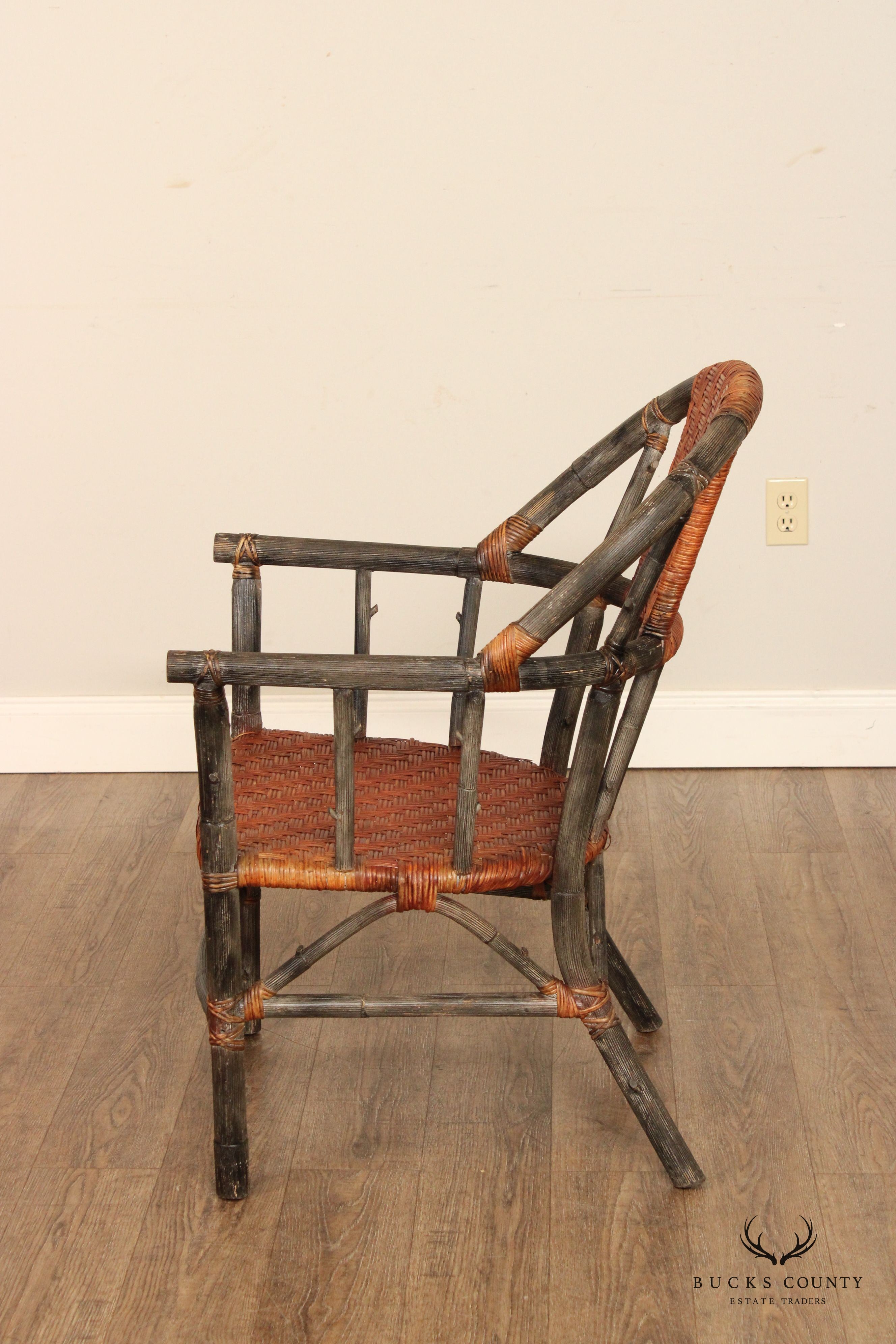 Palecek Adirondack Style Bamboo and Woven Rattan Armchair