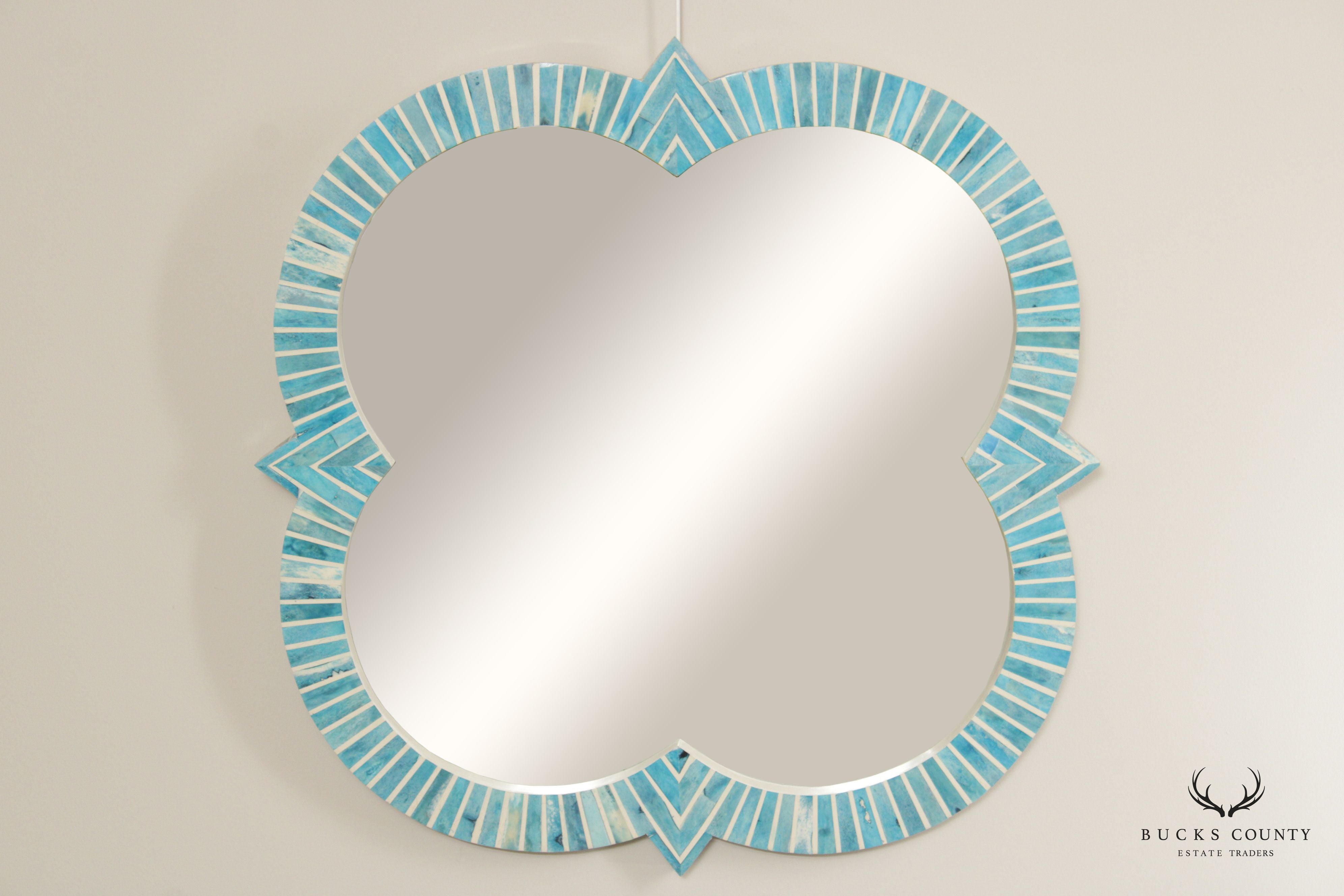 Santorini Style Faux Bone Inlaid Quatrefoil Mirror