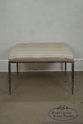 Custom Wrought Iron Large Square Tufted Upholstered Ottoman