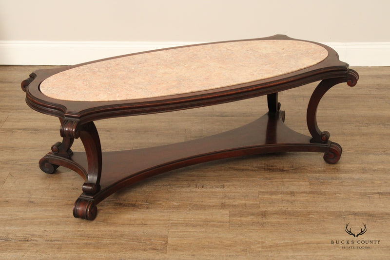 French Empire Style Vintage Marble Top Mahogany Coffee Table