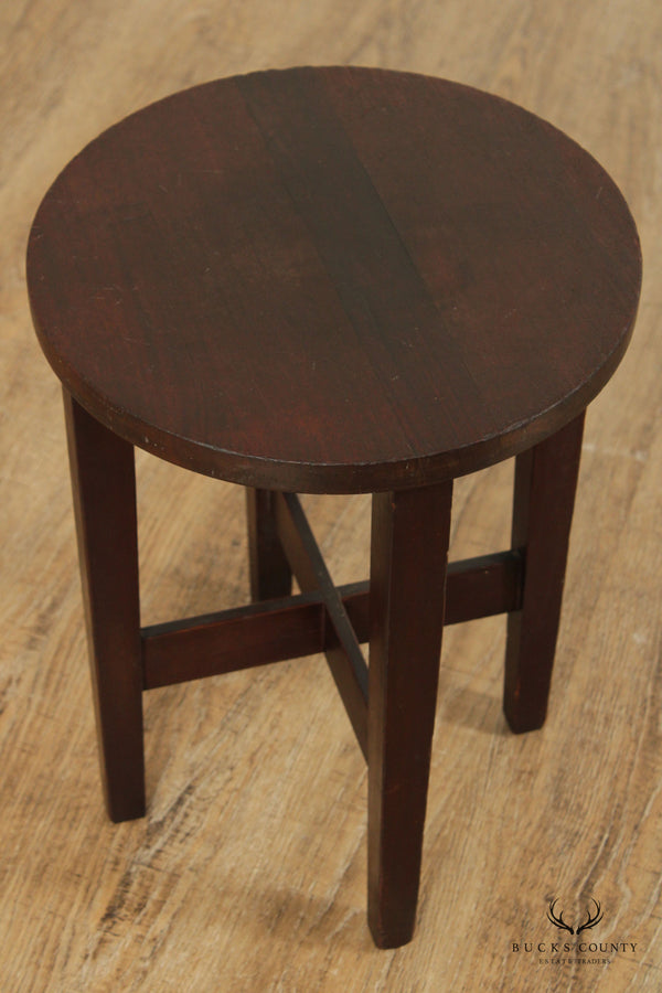 Antique Mission Style Mahogany Round Taboret Lamp Table