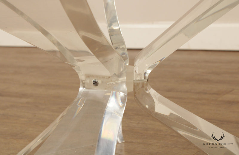 Post Modern Round Glass Top Acrylic Base Butterfly Coffee Table