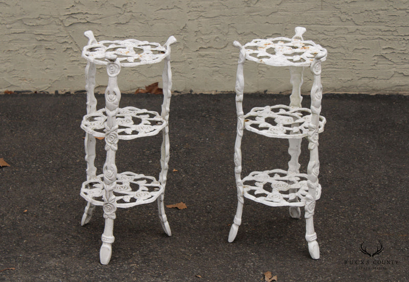 Victorian Style Pair Cast Iron 3-Tier Outdoor Plant Stands