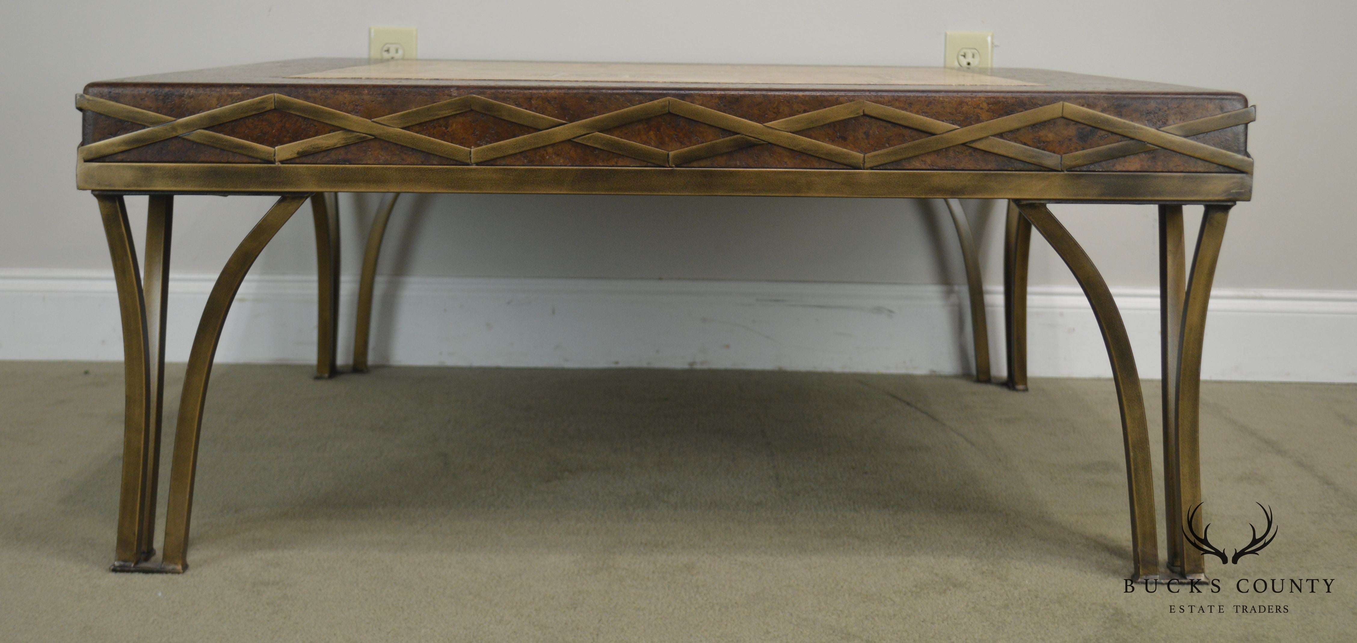 Iron Square Coffee Table with Cork & Tessellated Travertine Top