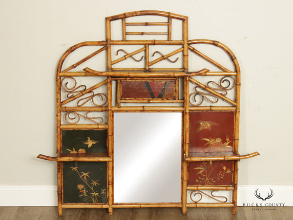 Antique Chinoiserie Bamboo Wall-Mirror Hall Stand