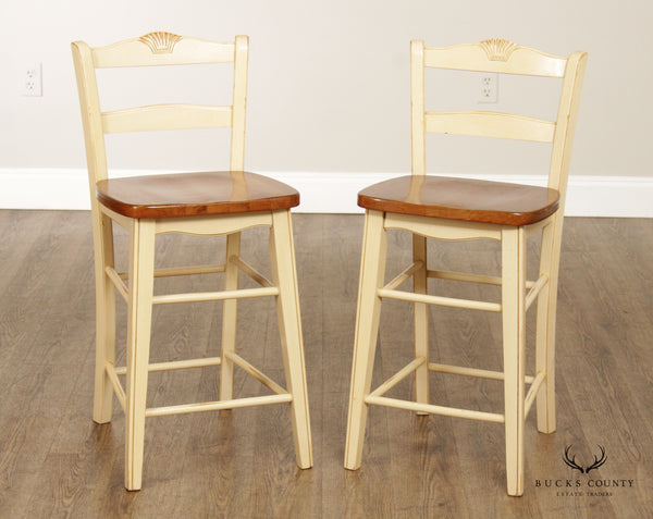 French Country Style Pair of Painted Counter Stools
