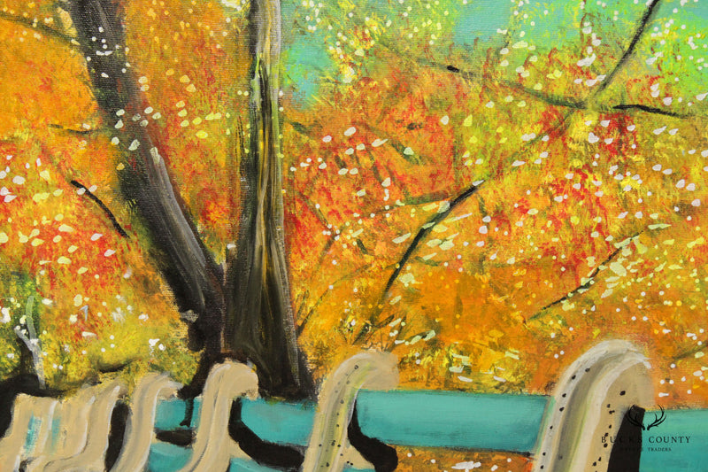 Pearl Mintzer 'Autumn Benches' Landscape Original Oil Painting