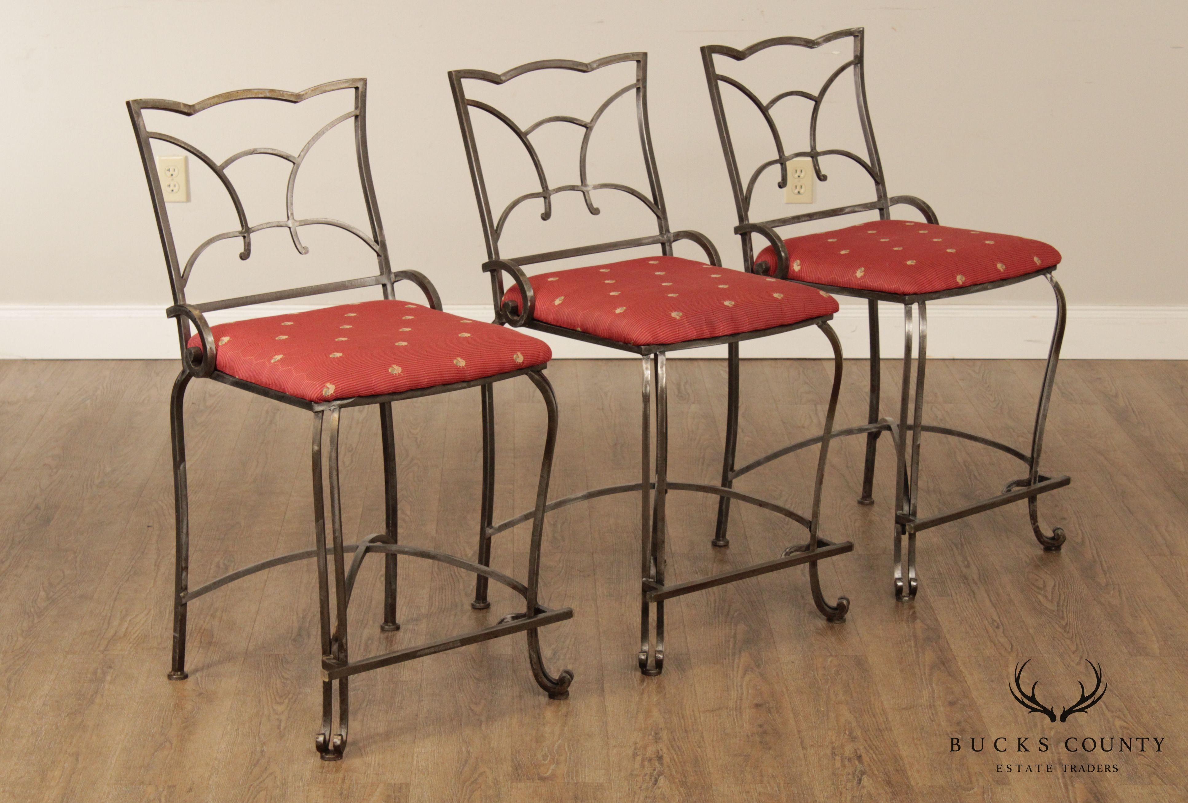 Quality Set of Three Wrought Iron Counter Stools