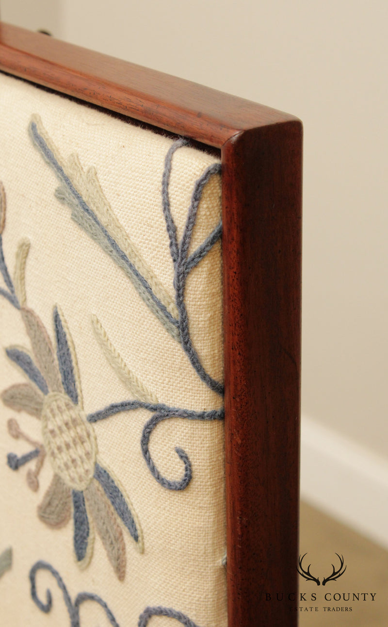 Custom Mahogany Queen Anne Crewel Embroidered Fire Screen