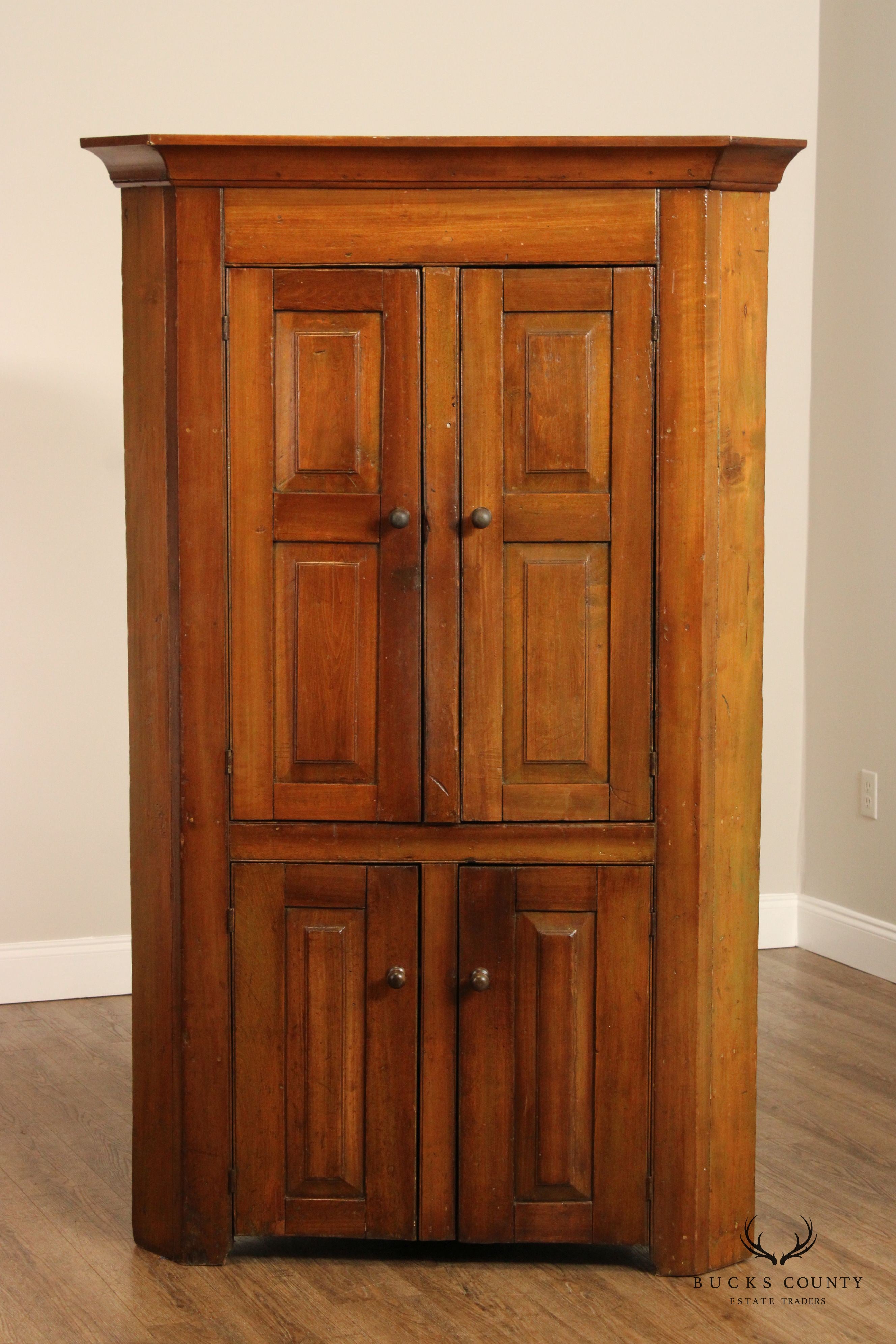 Antique 19th Century Pine Four Door Corner Cupboard