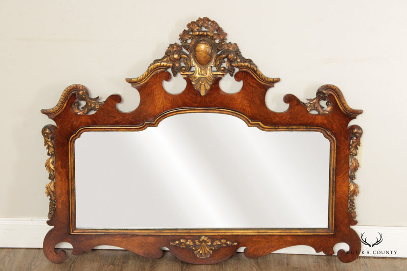Antique Baroque Style Carved Mahogany Parcel Gilt Wall Mirror
