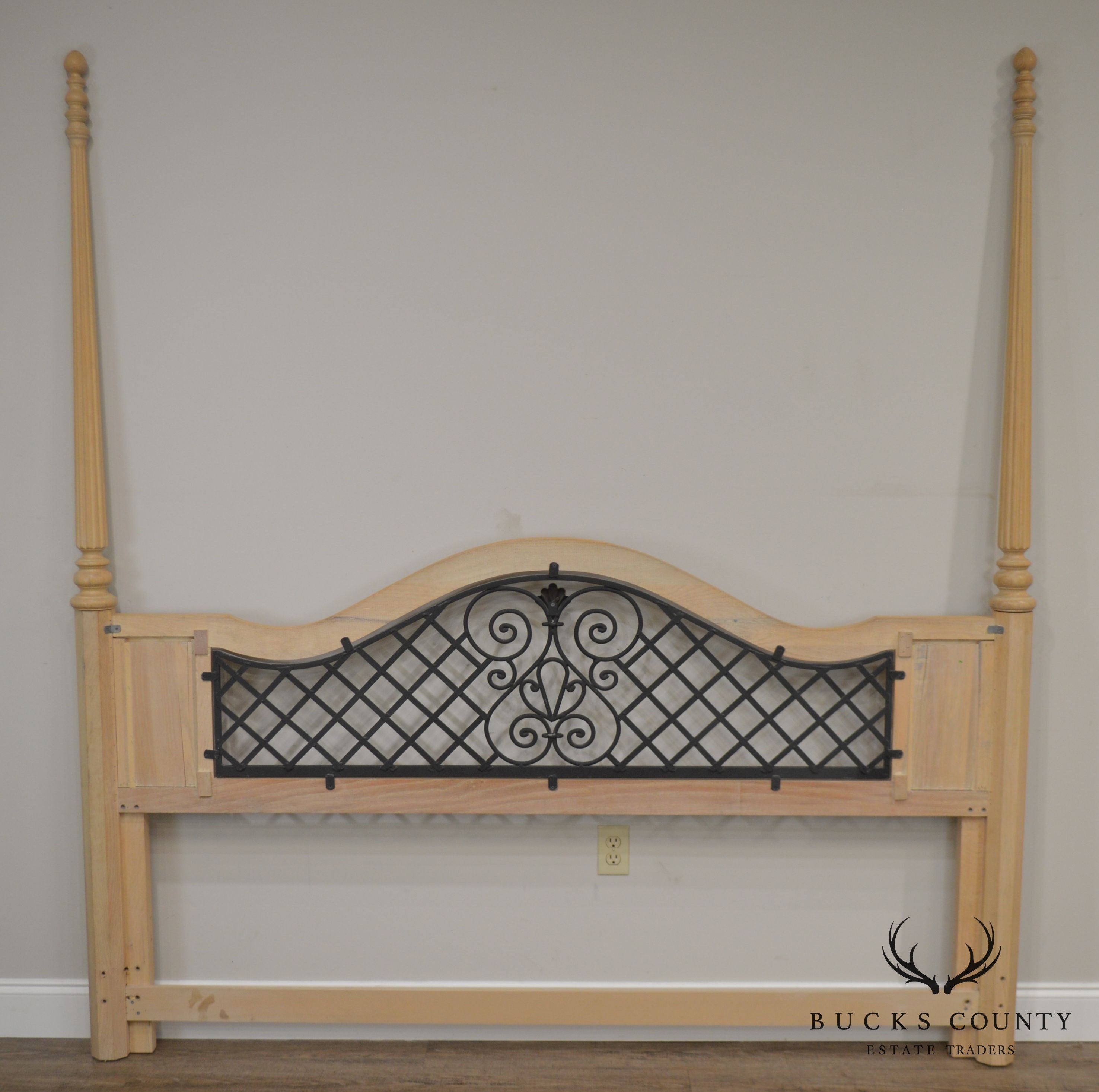 Bernhardt Cerused Oak Poster King Headboard with Iron Lattice