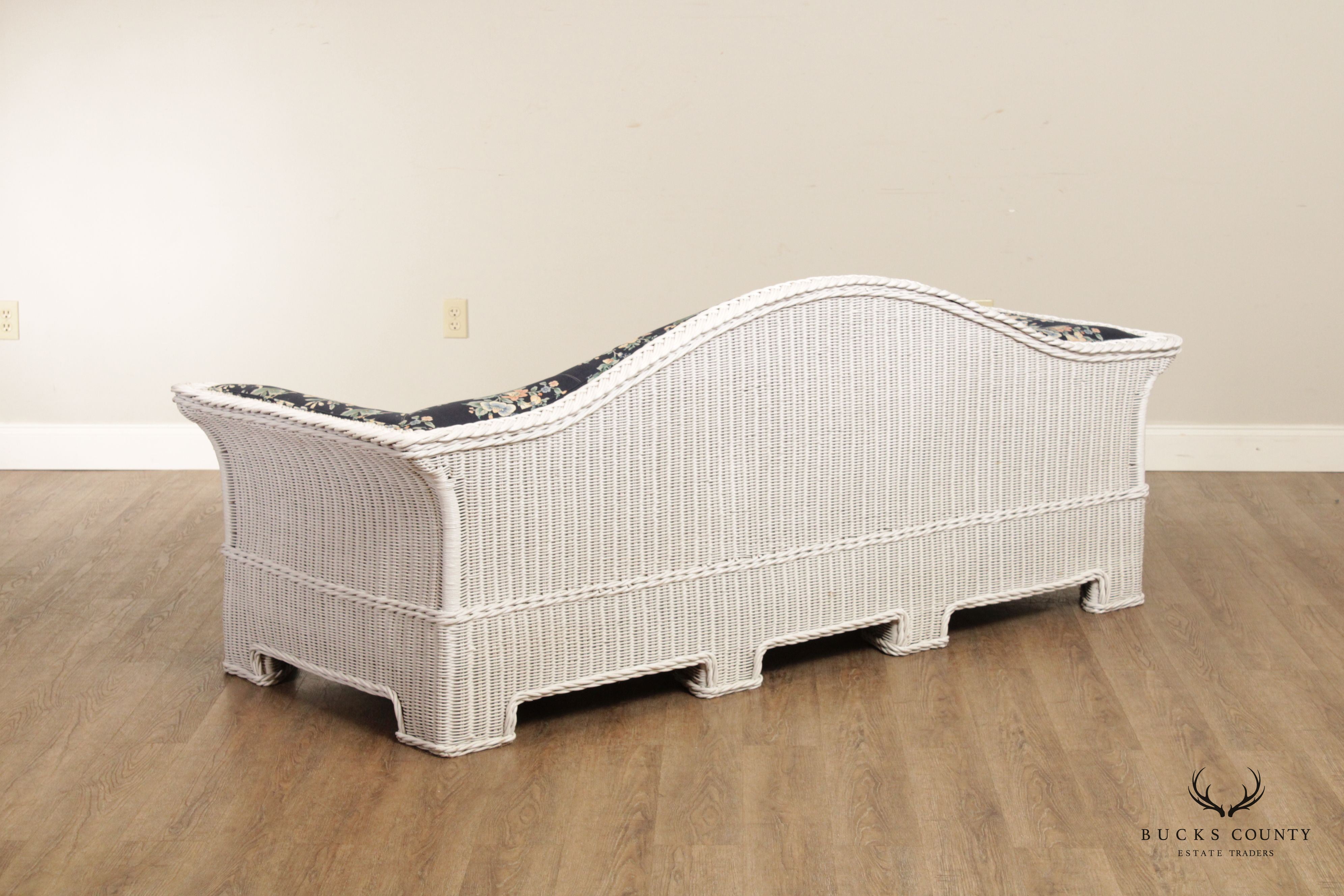 Traditional White Wicker Camelback Sofa