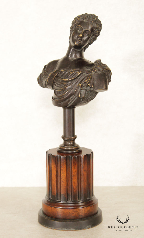 Classical Style Bronze Bust on Wooden Pedestal