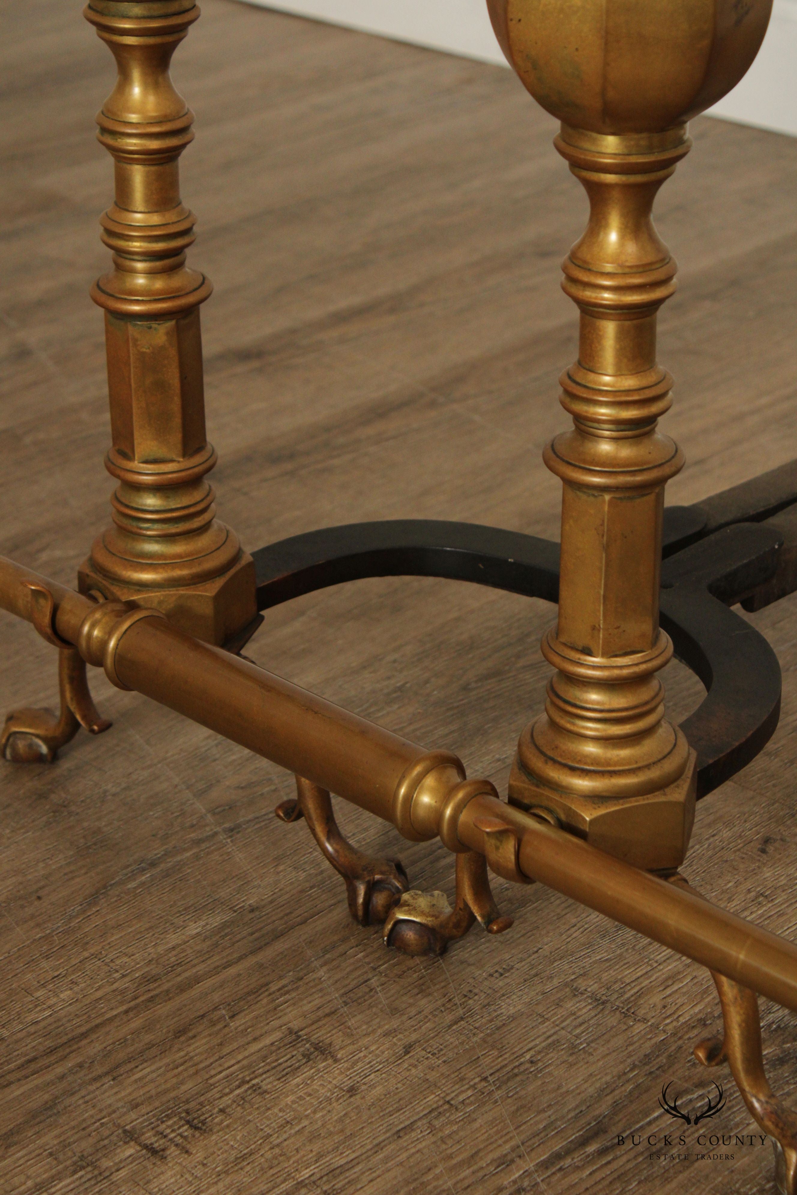 FEDERAL STYLE PAIR OF BRASS ANDIRONS AND POKER