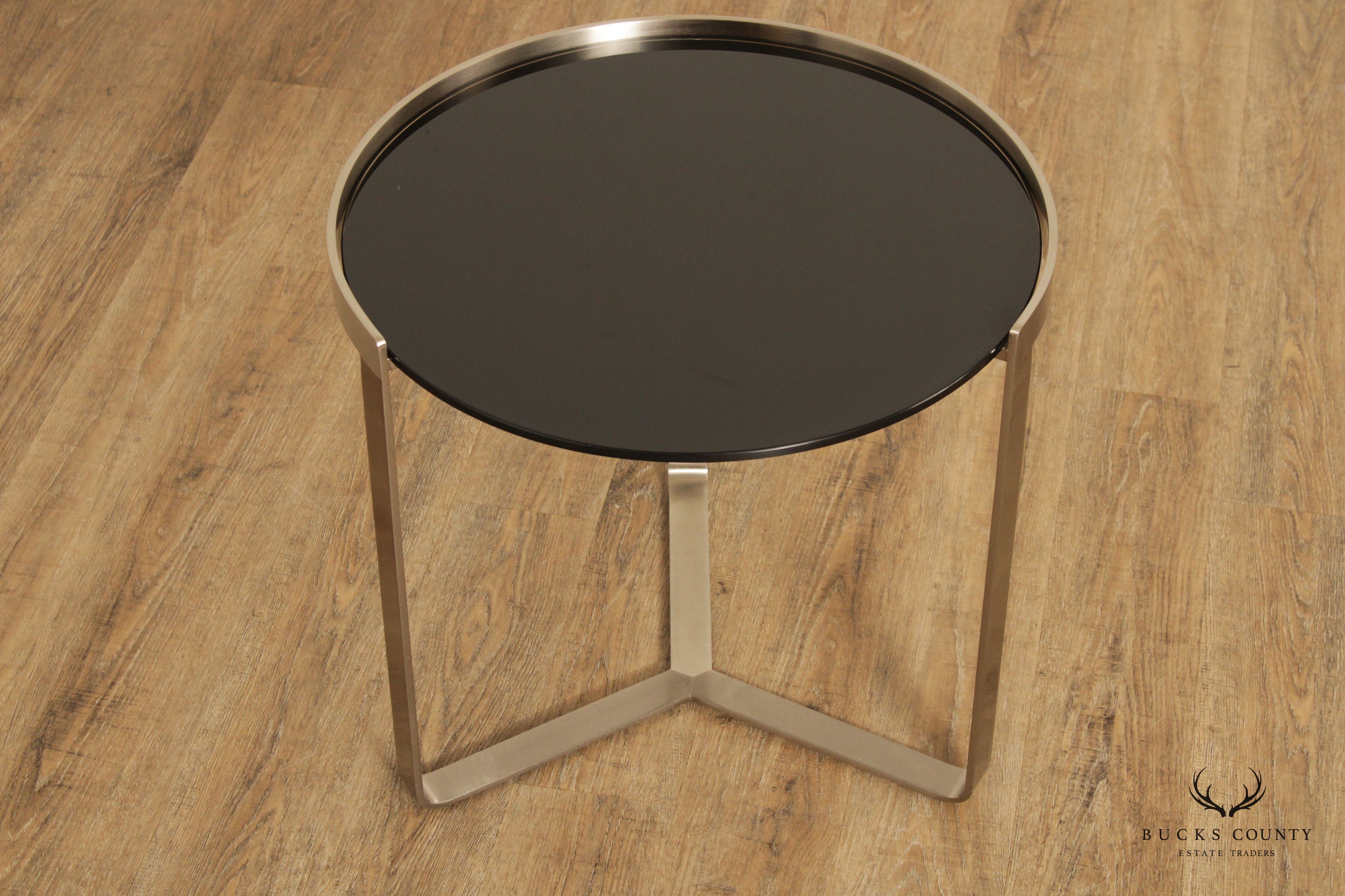 Modern Black Glass Metal Round Side Table