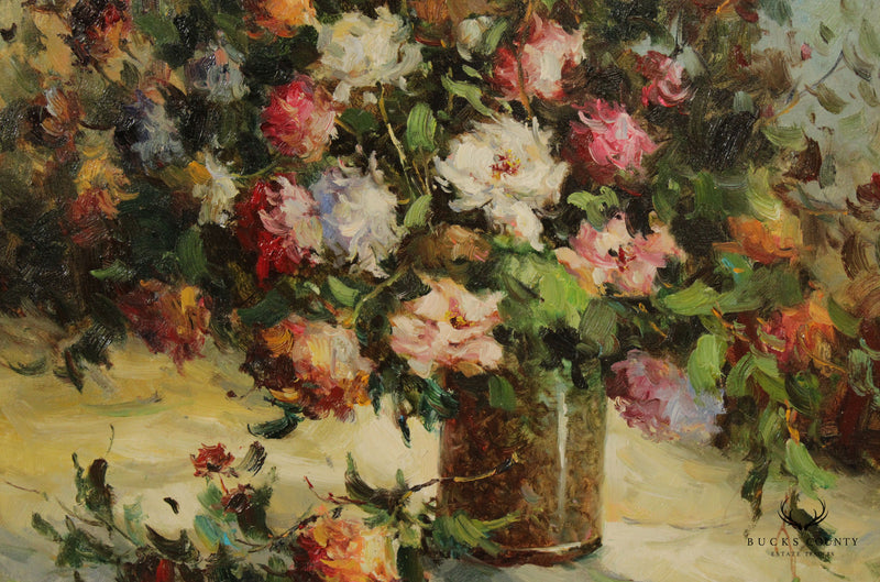 Impressionist Style Floral Still Life Oil Painting, Signed 'Sergio Valente'