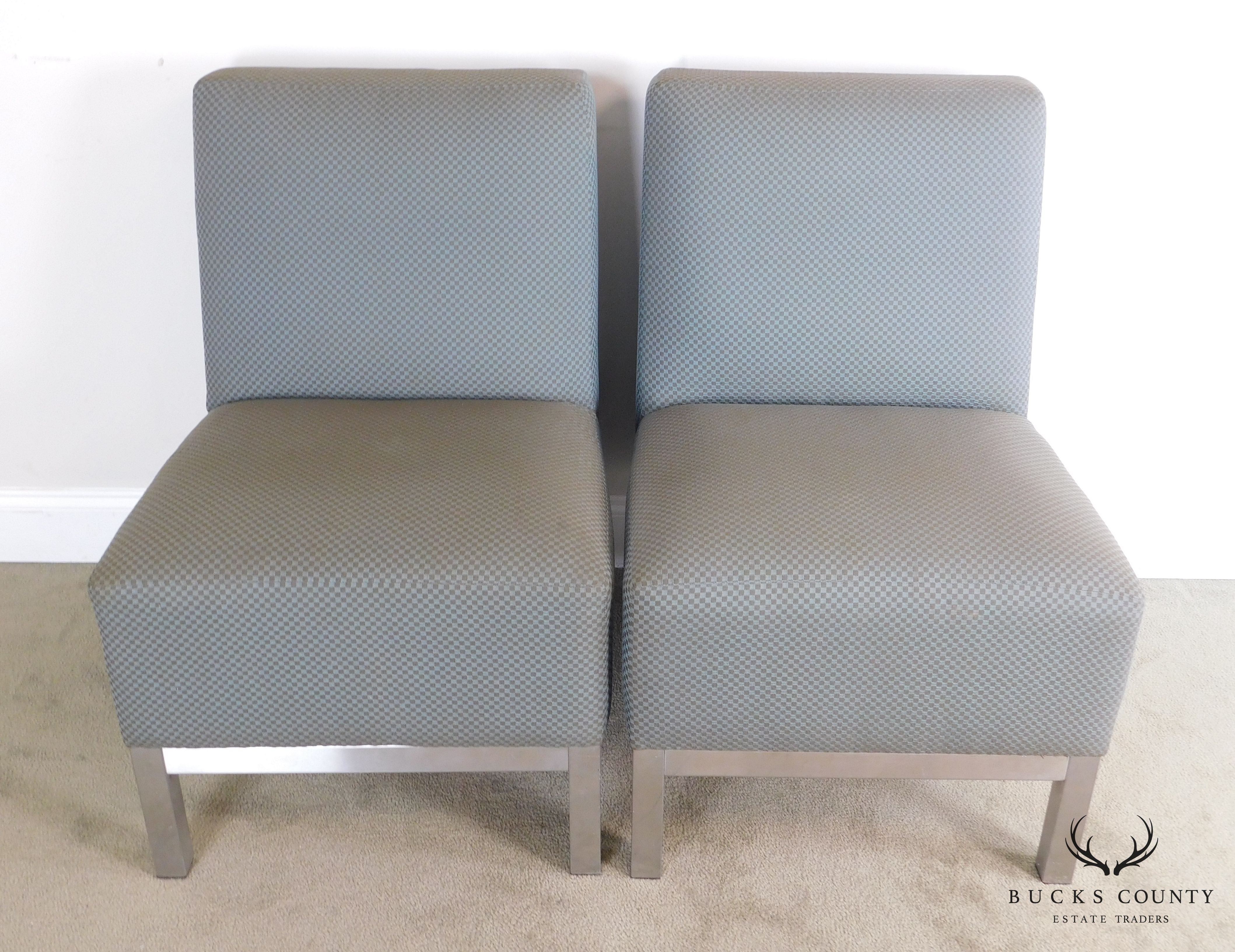 Mid Century Modern Chrome Base Pair Lounge Chairs