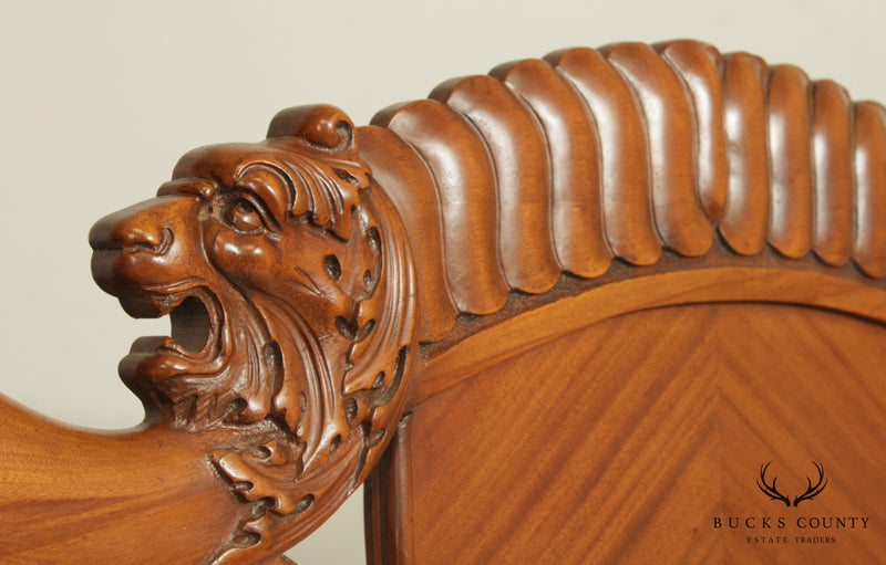Antique Victorian Renaissance Revival Lion Carved Mahogany Settee