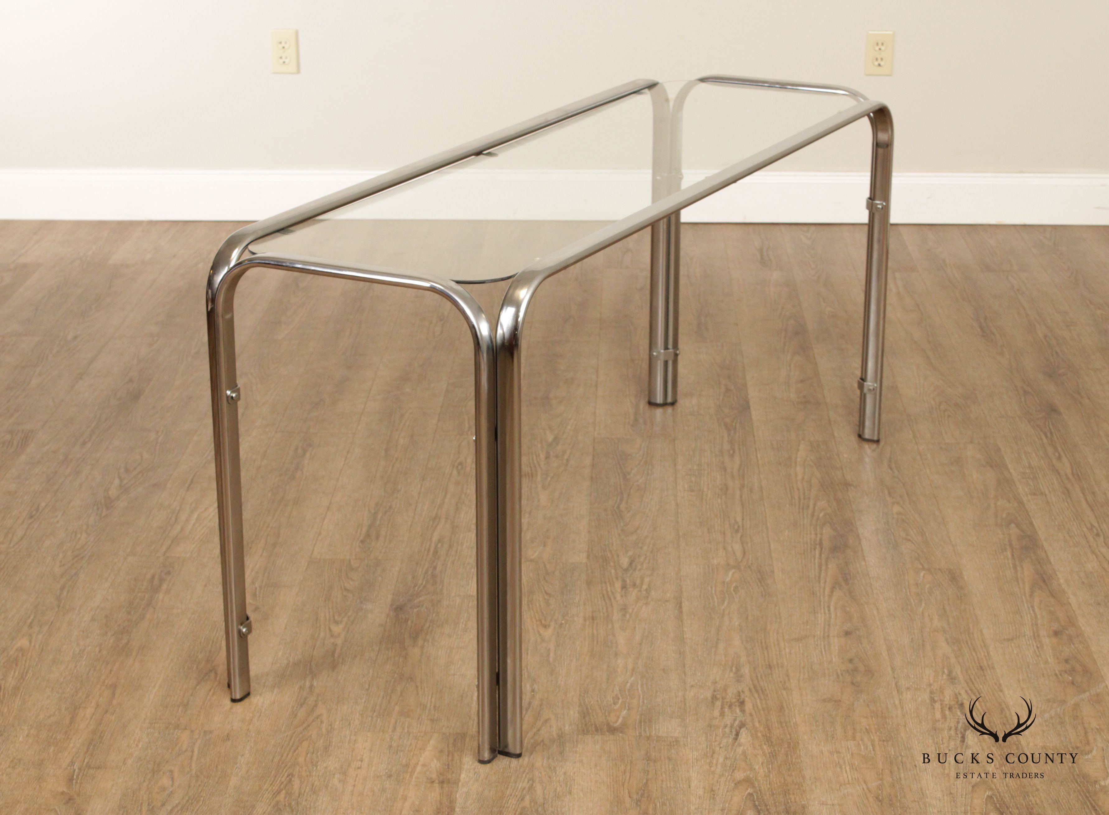 Mid Century Modern Tubular Chrome Glass Console or Sofa Table