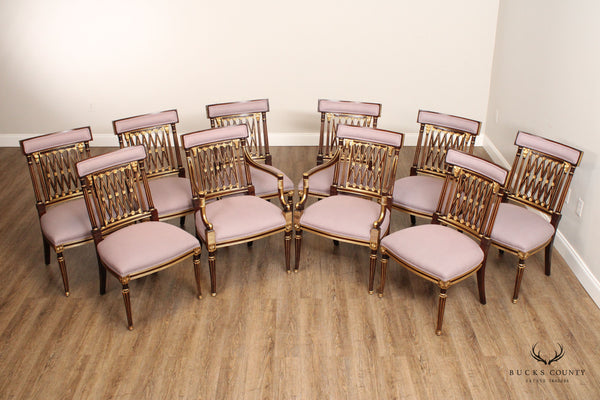 EJ Victor Regency Style Set of Ten Partial Gilt Mahogany Dining Chairs