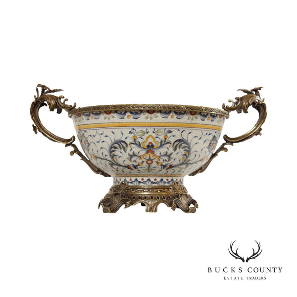 French Style Porcelain Brass Mounted Centerpiece Bowl
