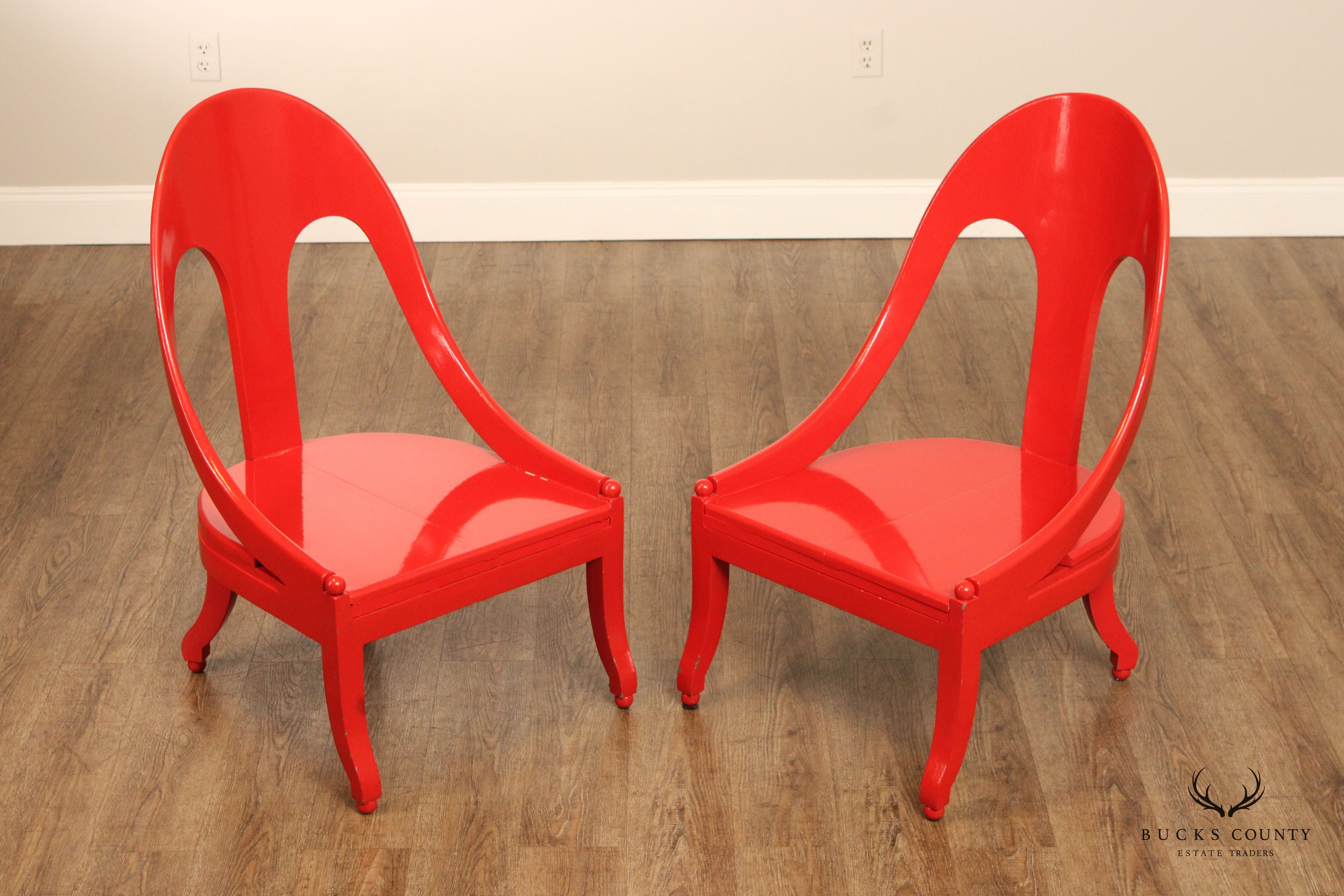 Baker Furniture Mid Century Modern Pair of Lacquered Lounge Chairs