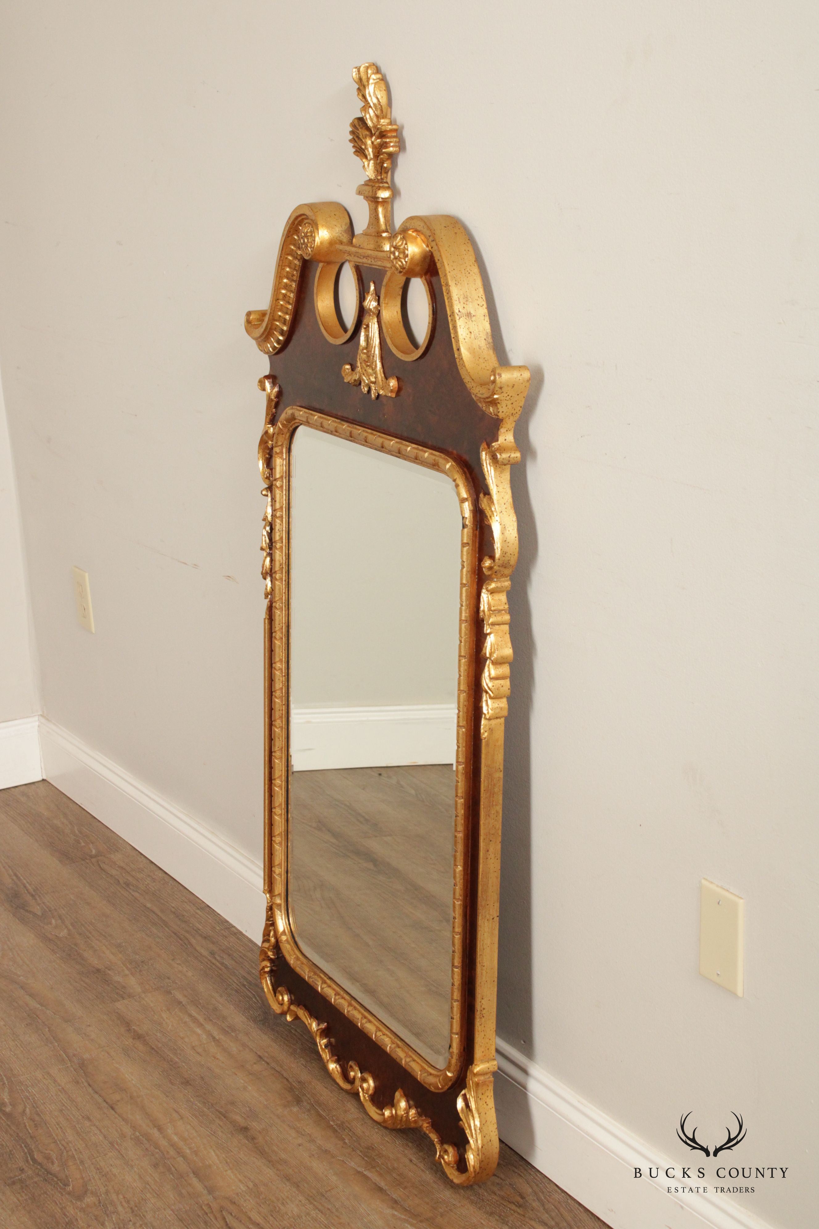 LaBarge Georgian Style Parcel Gilt Burl Wood Mirror