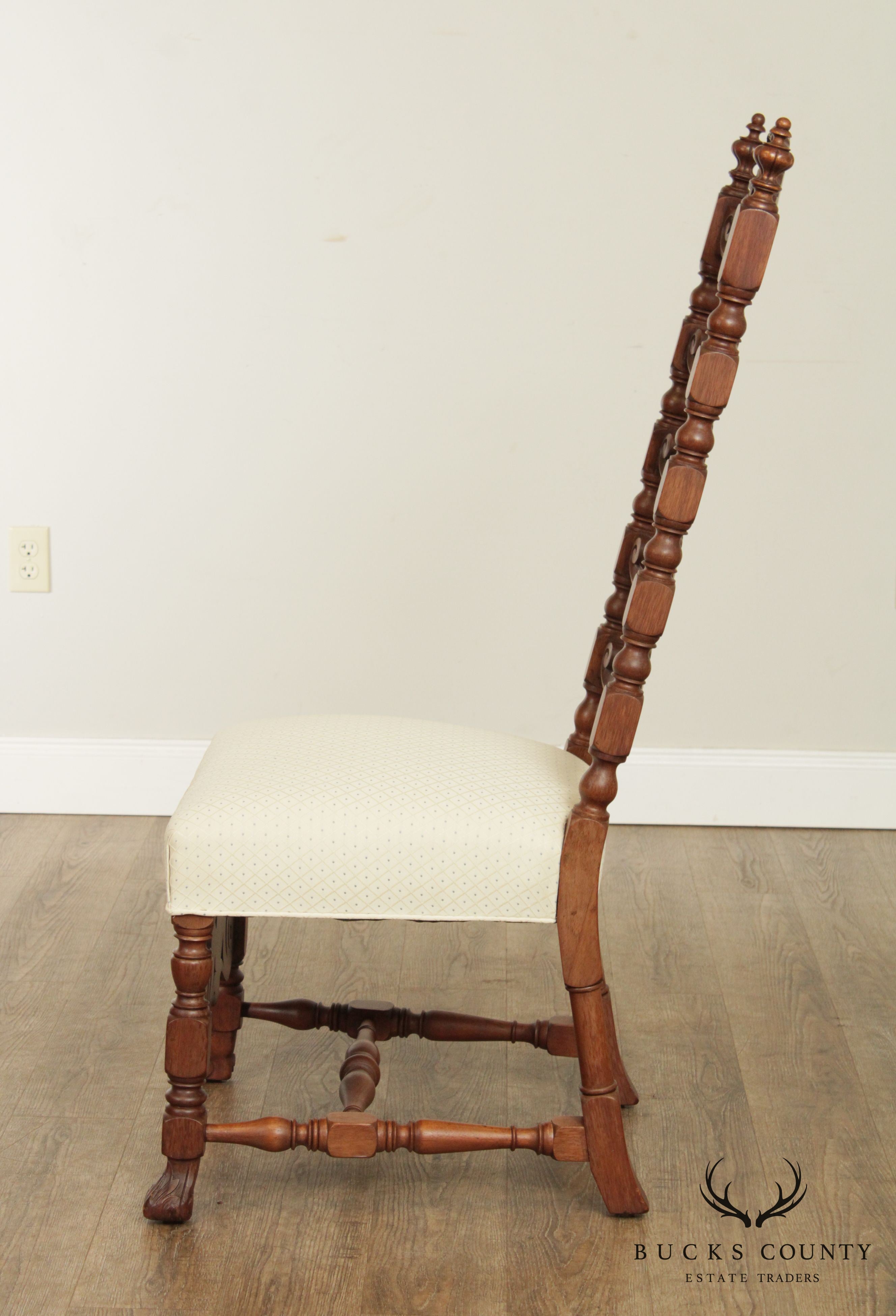 Renaissance Revival Antique Carved Walnut High Back Side Chair