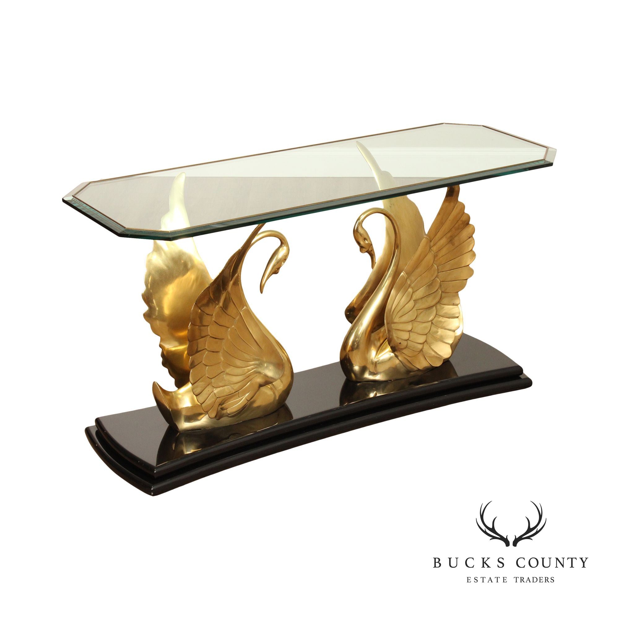 Quality Italian Brass Swan Glass Top Console Table