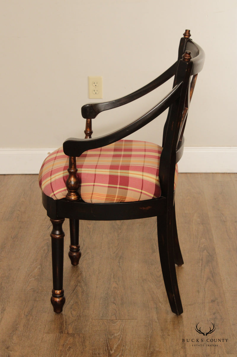 Regency Style Black Gilt Painted Arm Chair