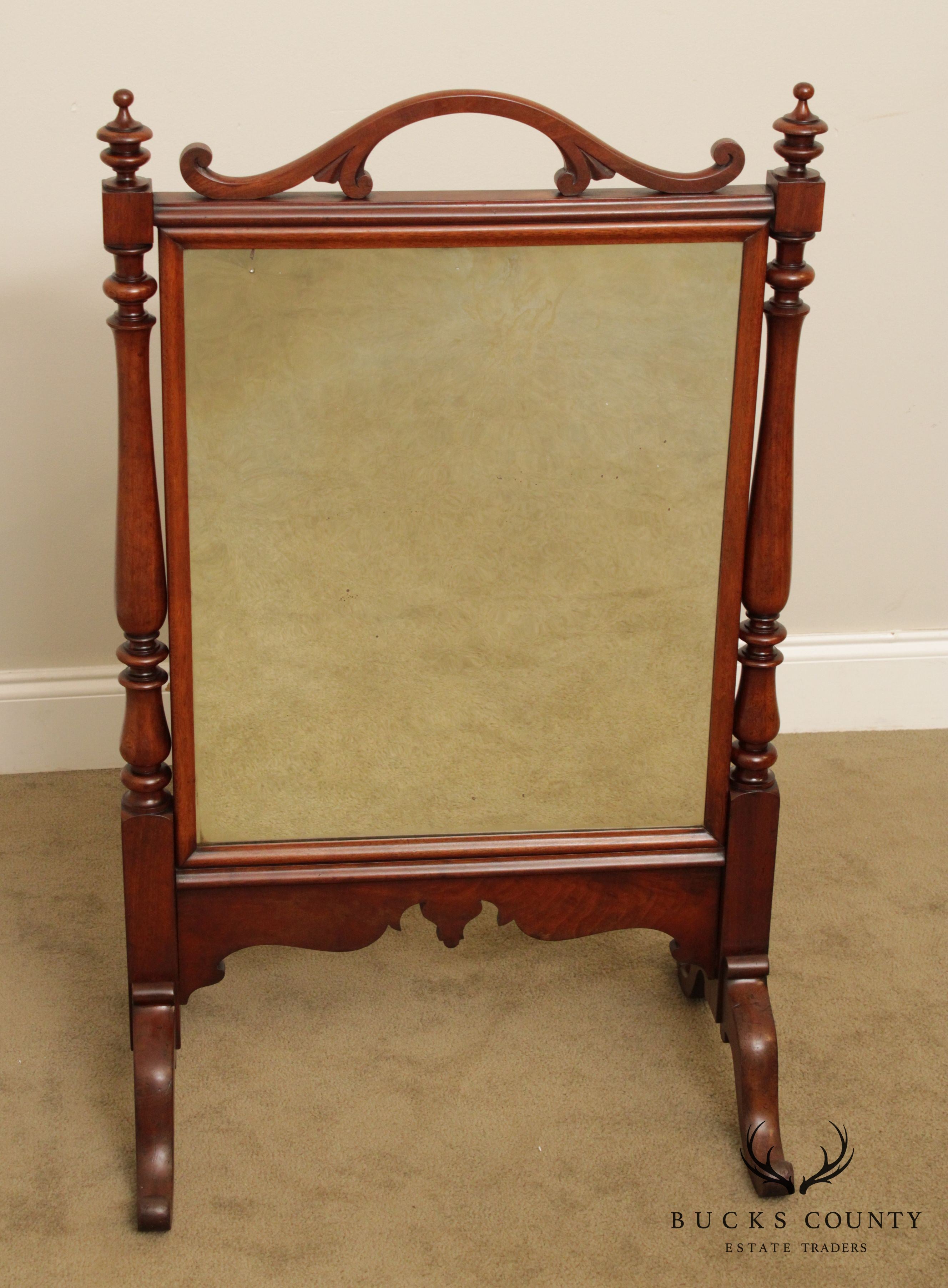 Antique Victorian Walnut Mirrored Fire Screen