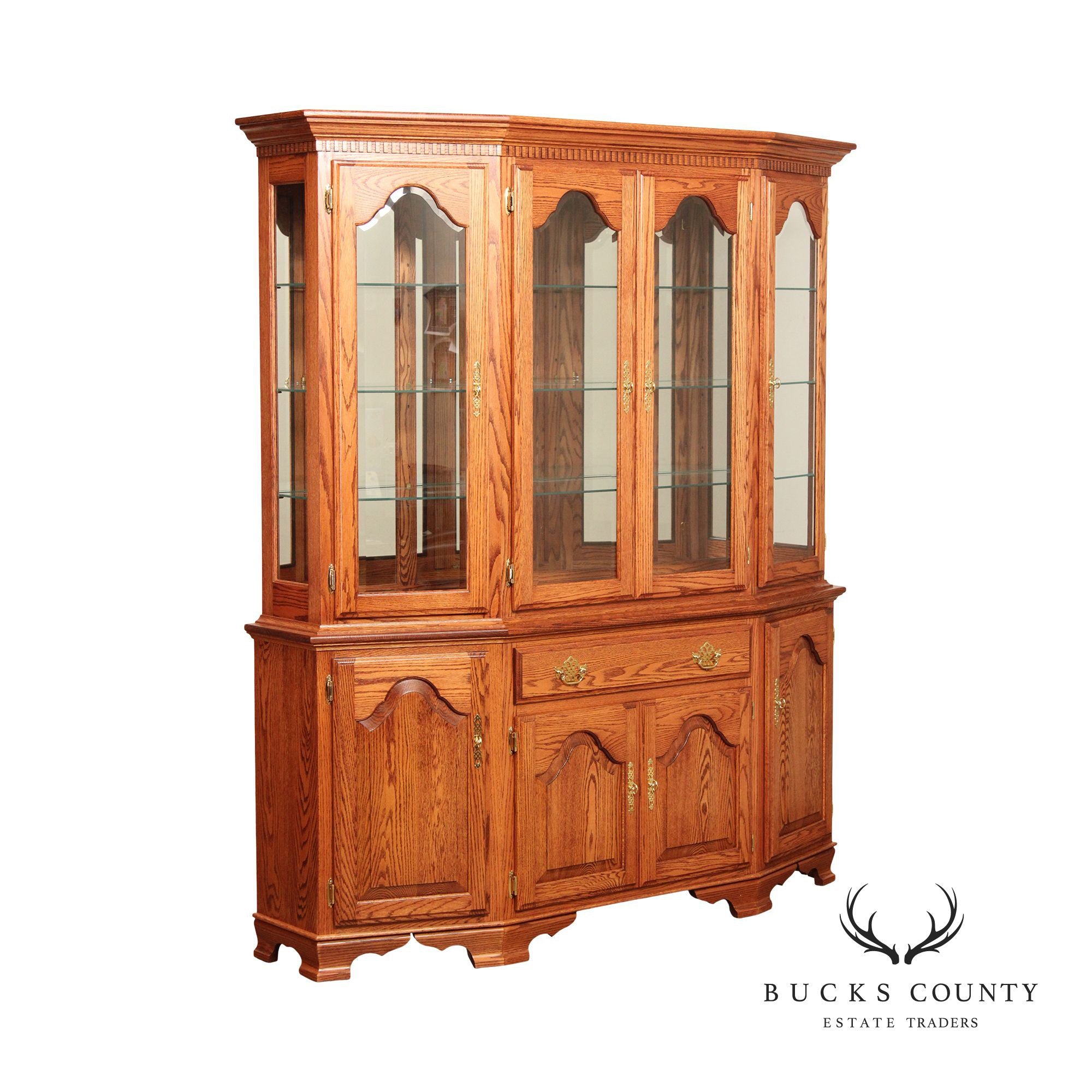 Oak Street Colonial Style Solid Oak Illuminated China Cabinet