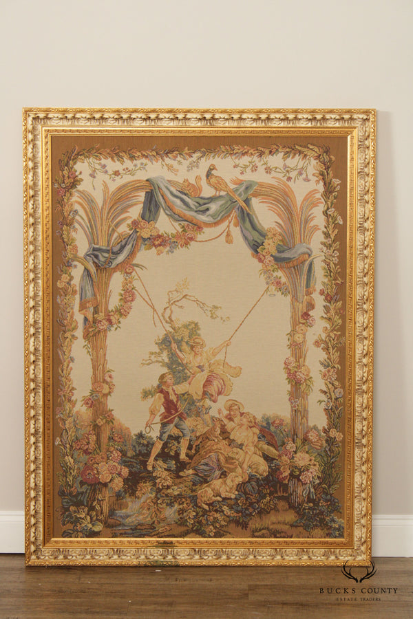 French Rococo Style Large Tapestry, Custom Framed