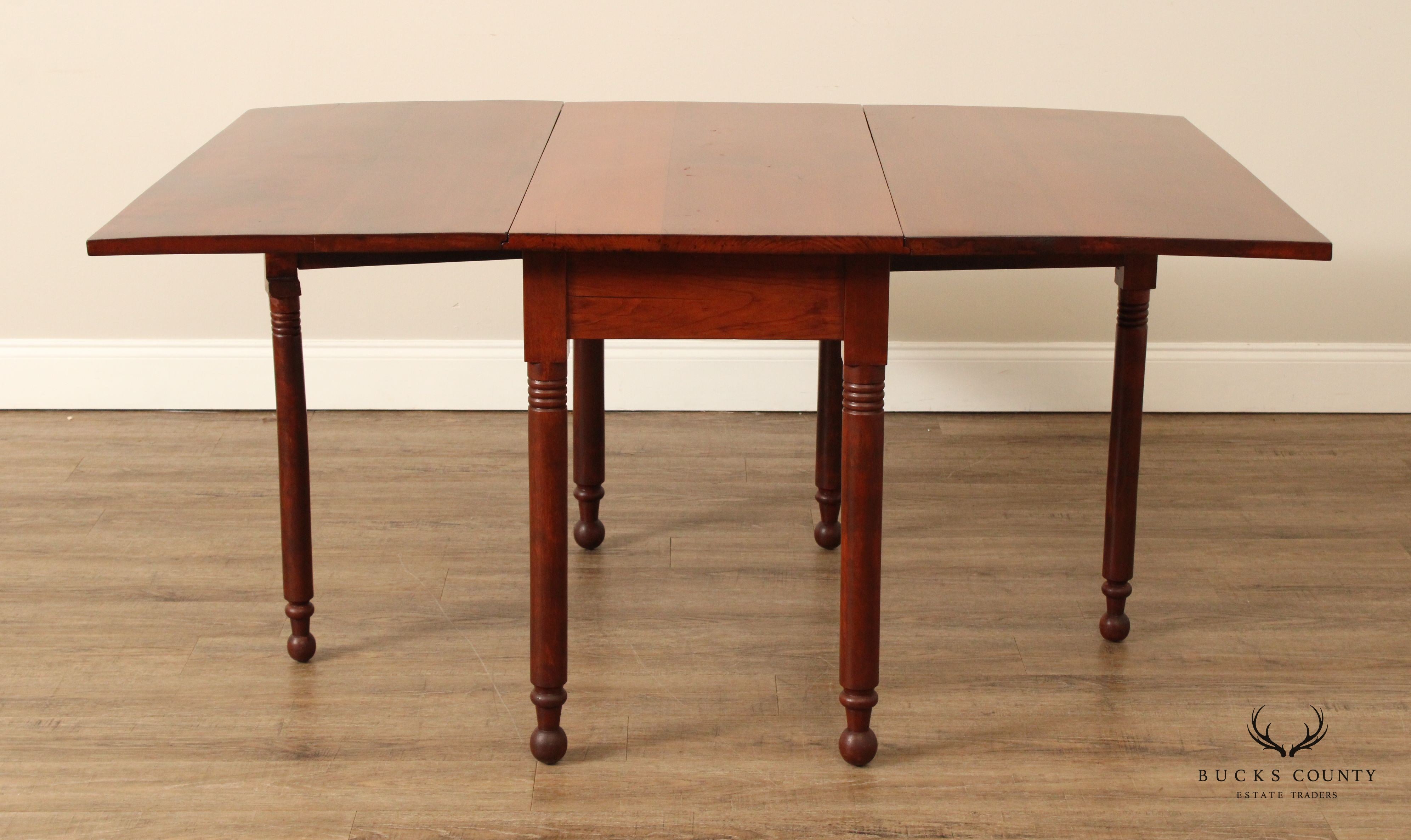 Antique American Sheraton Style Cherry Drop Leaf Dining Table