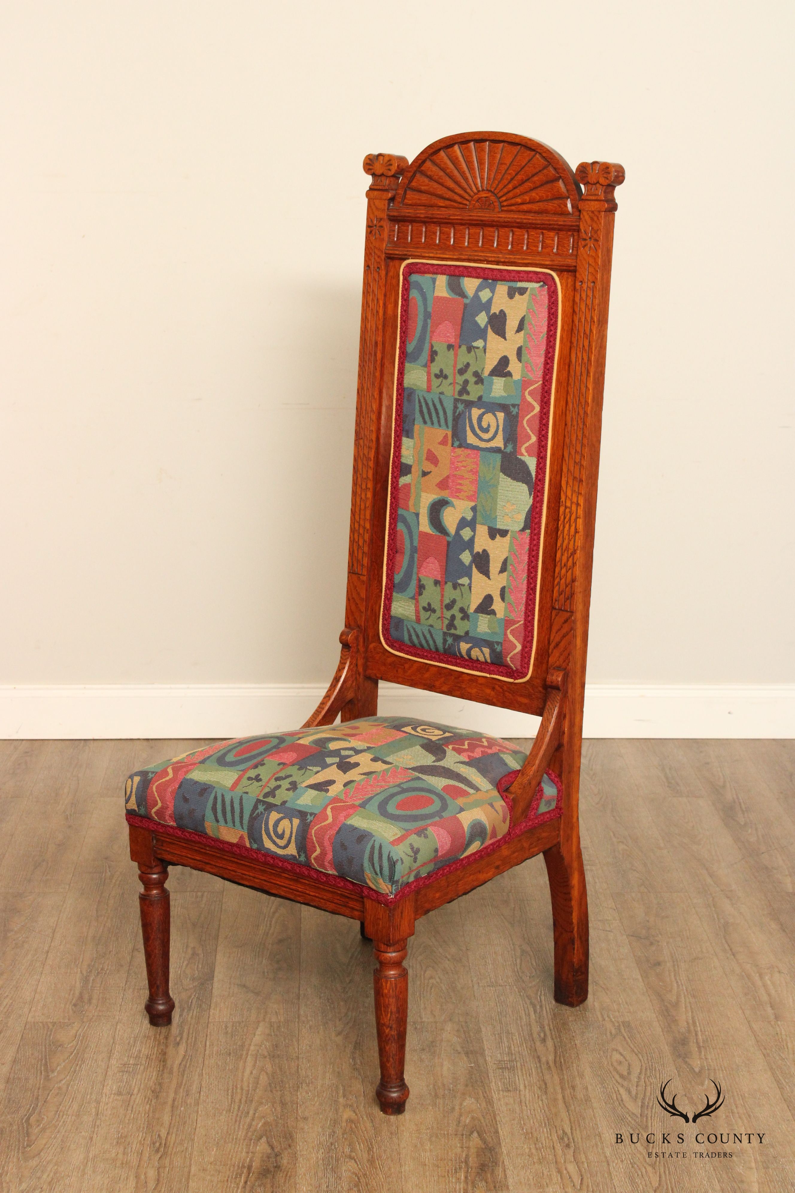 Antique Eastlake Carved Oak High-Back Chairs