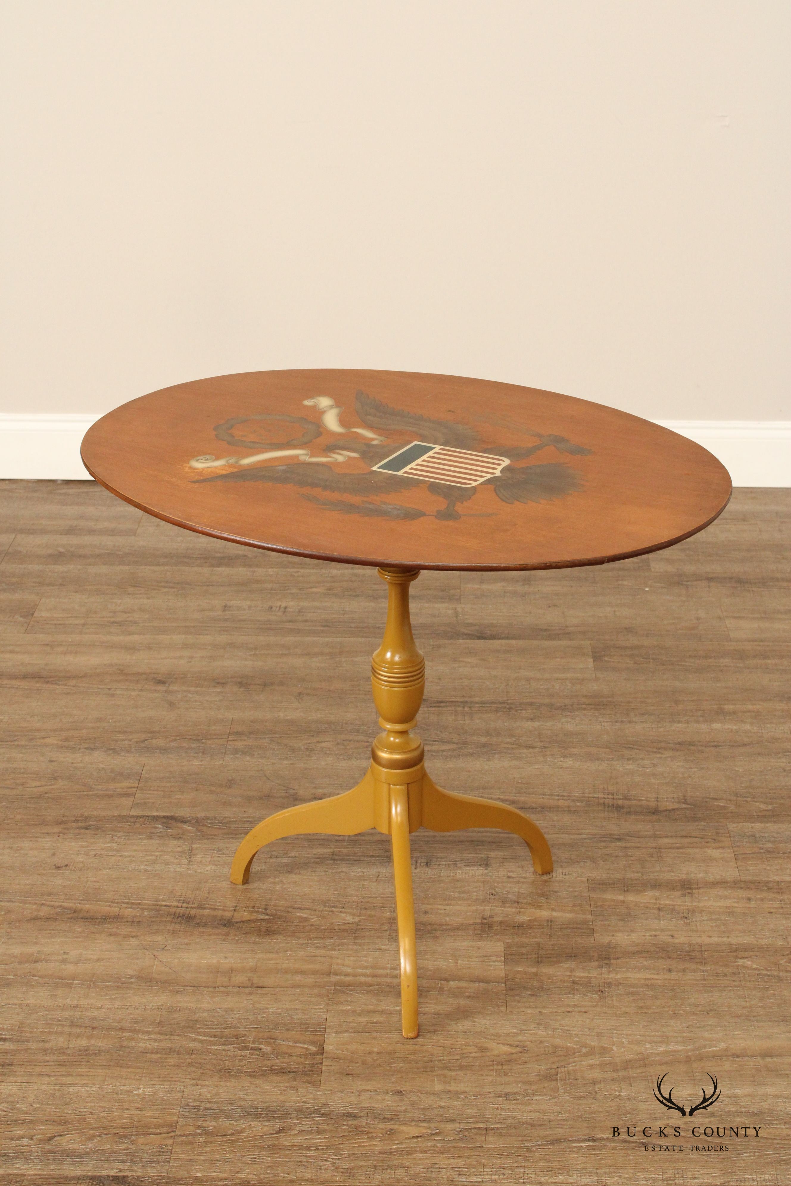 L. Hitchcock Federal Style Eagle Stenciled  Tilt-Top Table