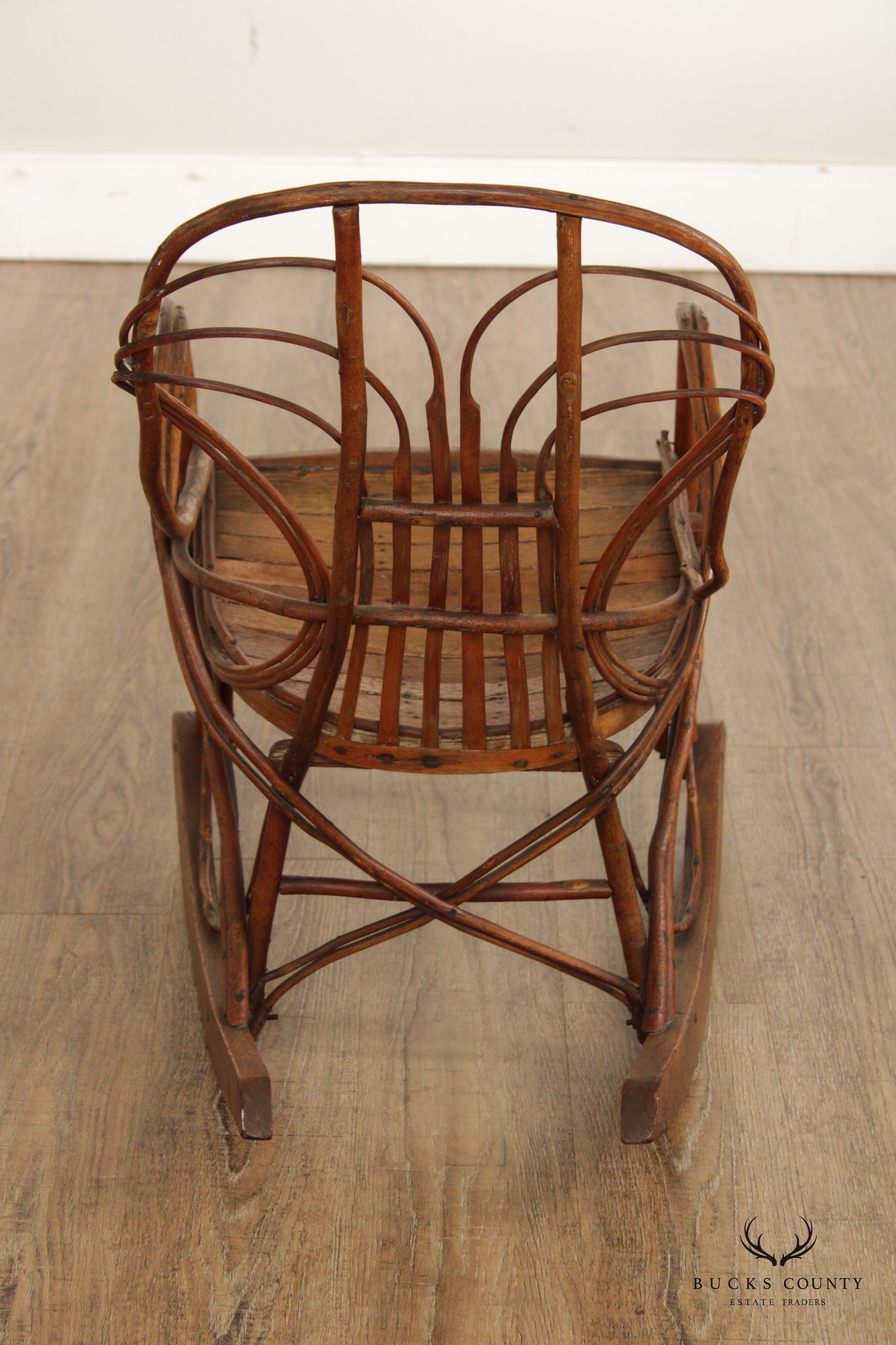 Antique Rustic Adirondack Children's Bentwood Rocking Chair