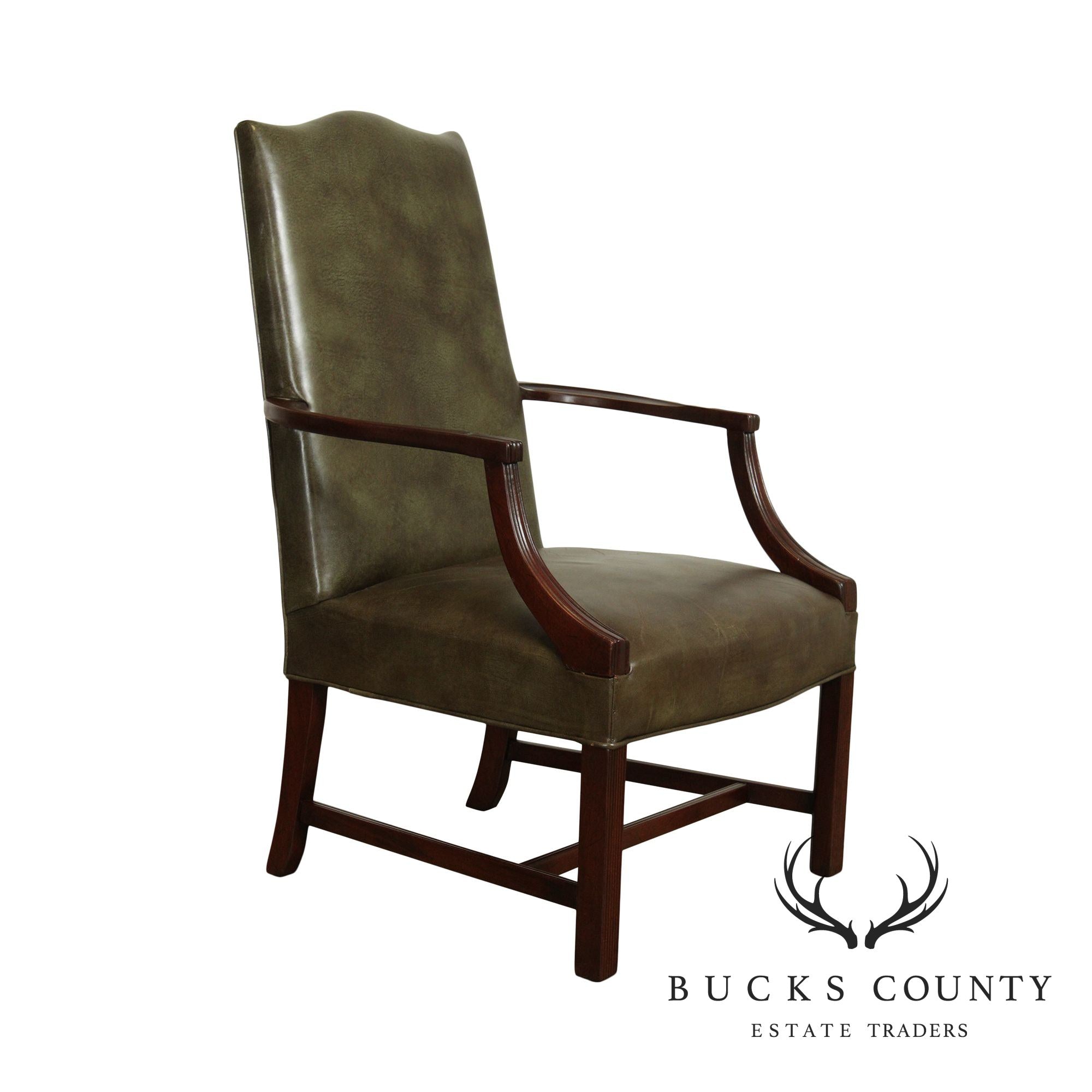 Hickory Chair Mahogany Chippendale Style Leather Library Armchair