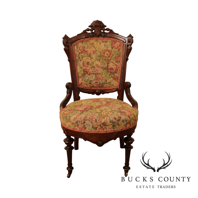 Victorian Renaissance Antique Walnut Tapestry Side Chair