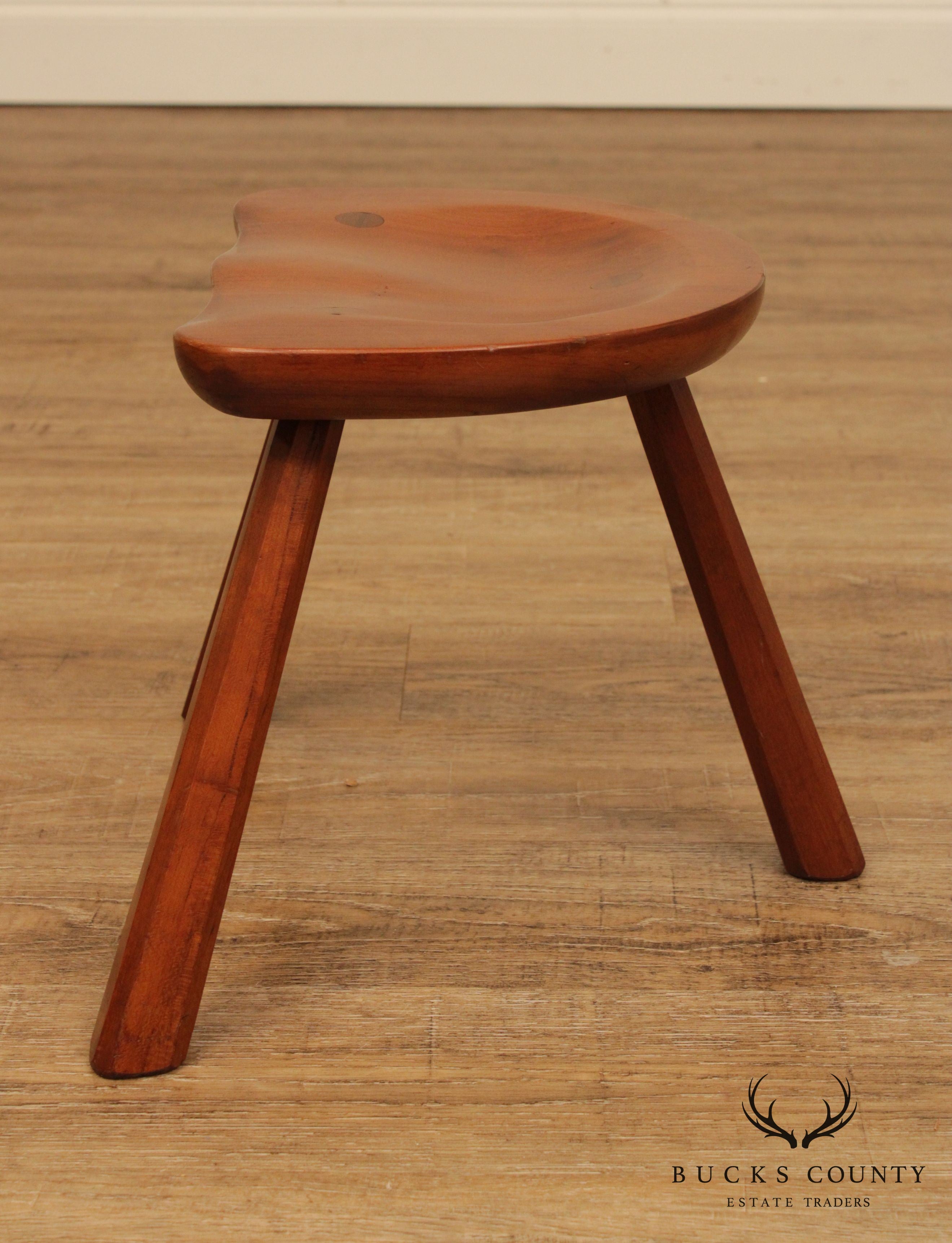 Vintage Hand Crafted Solid Cherry Wood 3 Legged Stool