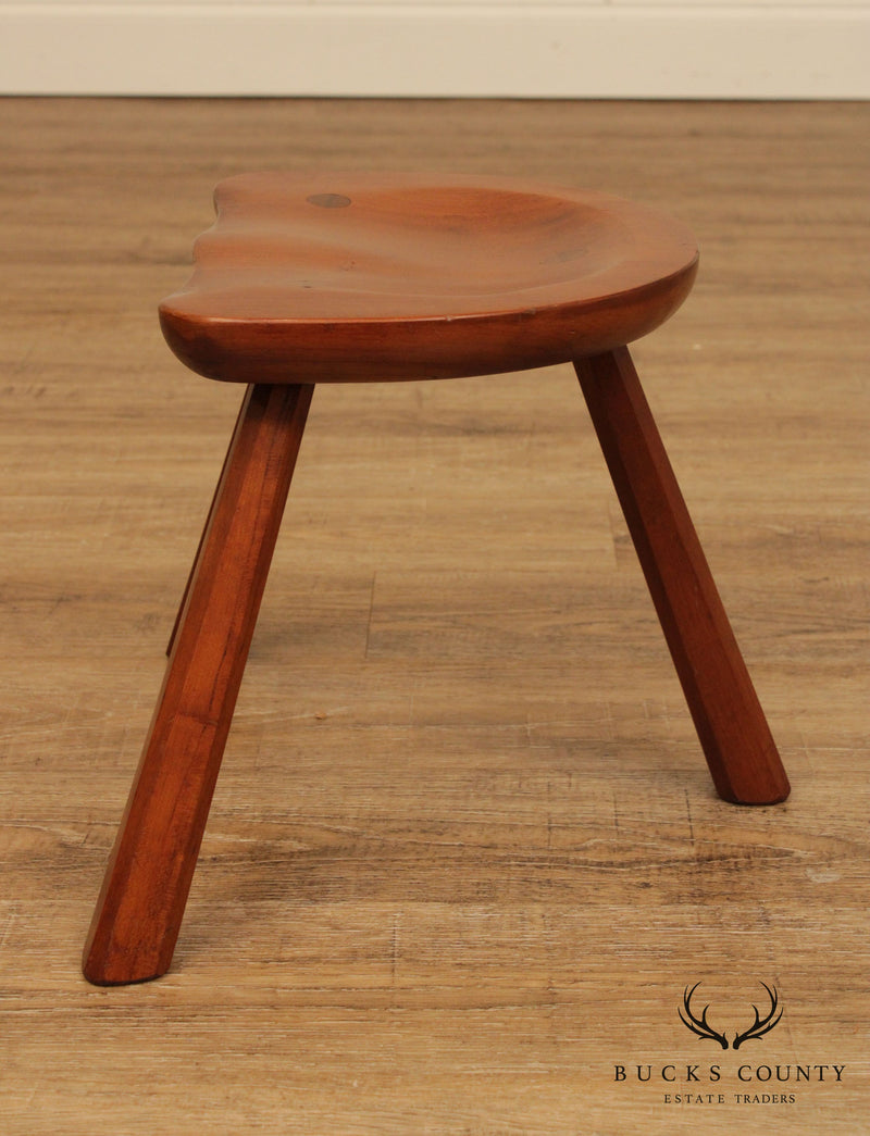 Vintage Hand Crafted Solid Cherry Wood 3 Legged Stool