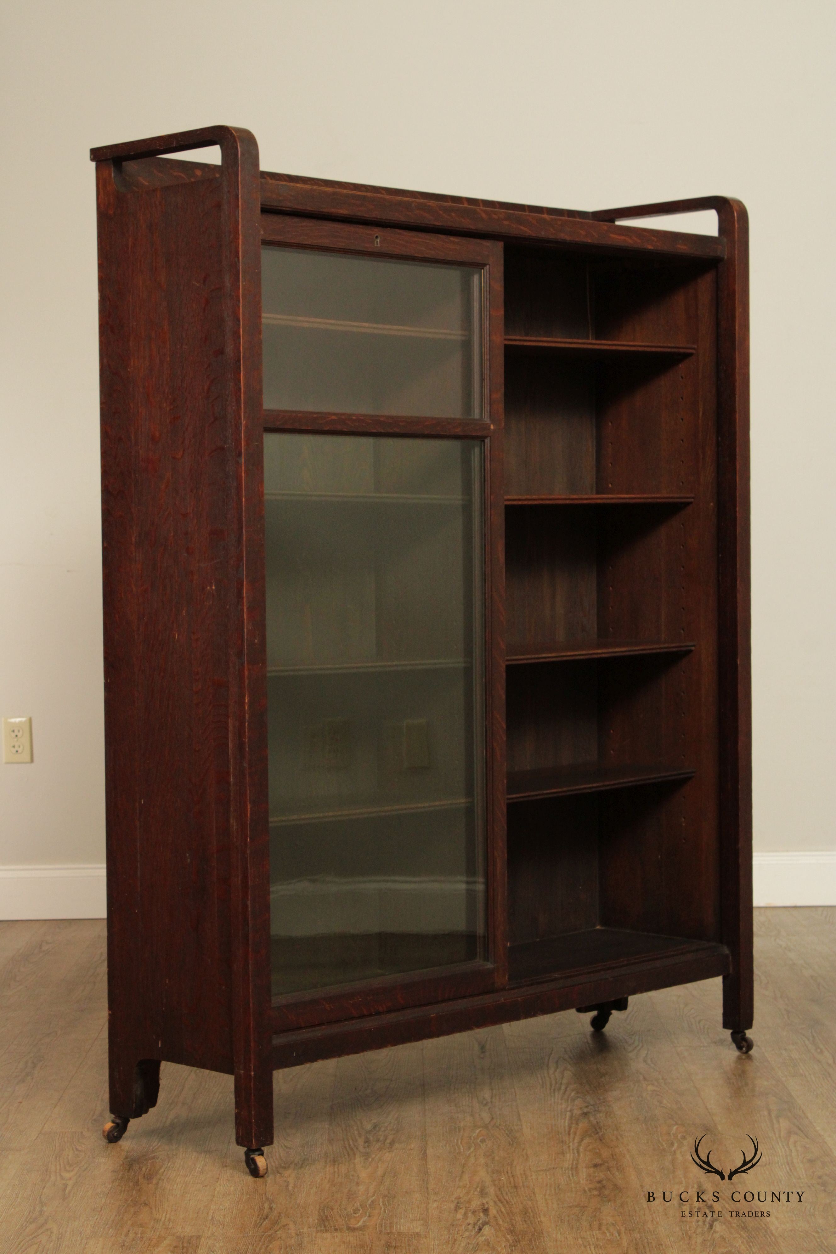 Antique Arts & Crafts Mission Oak Two Door Bookcase