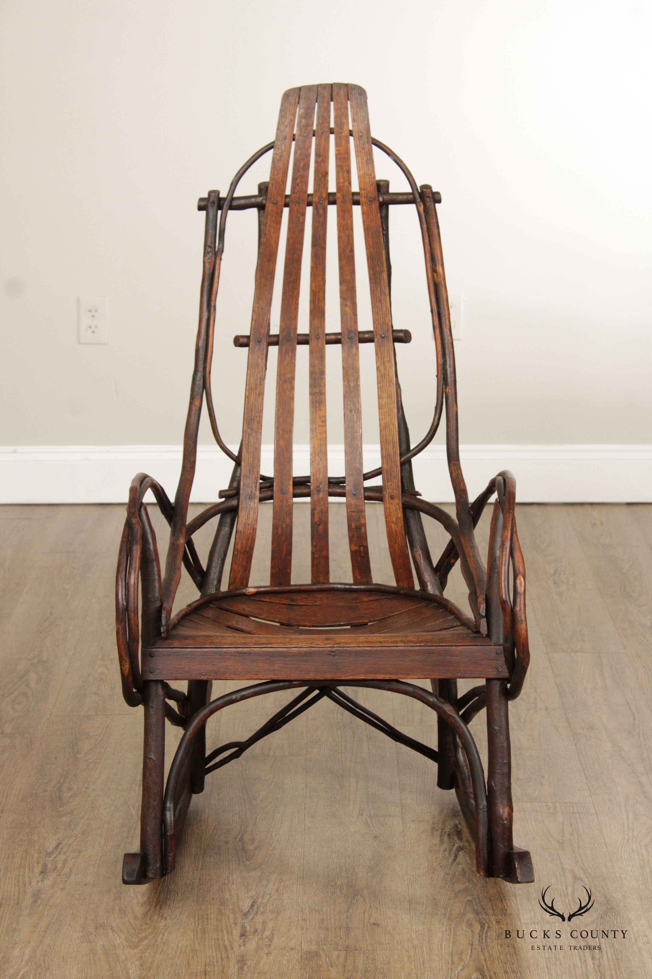 ADIRONDACK STYLE OAK AND BENT HICKORY ROCKER