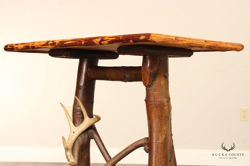 Vintage Rustic Wood and Antler Accent Table