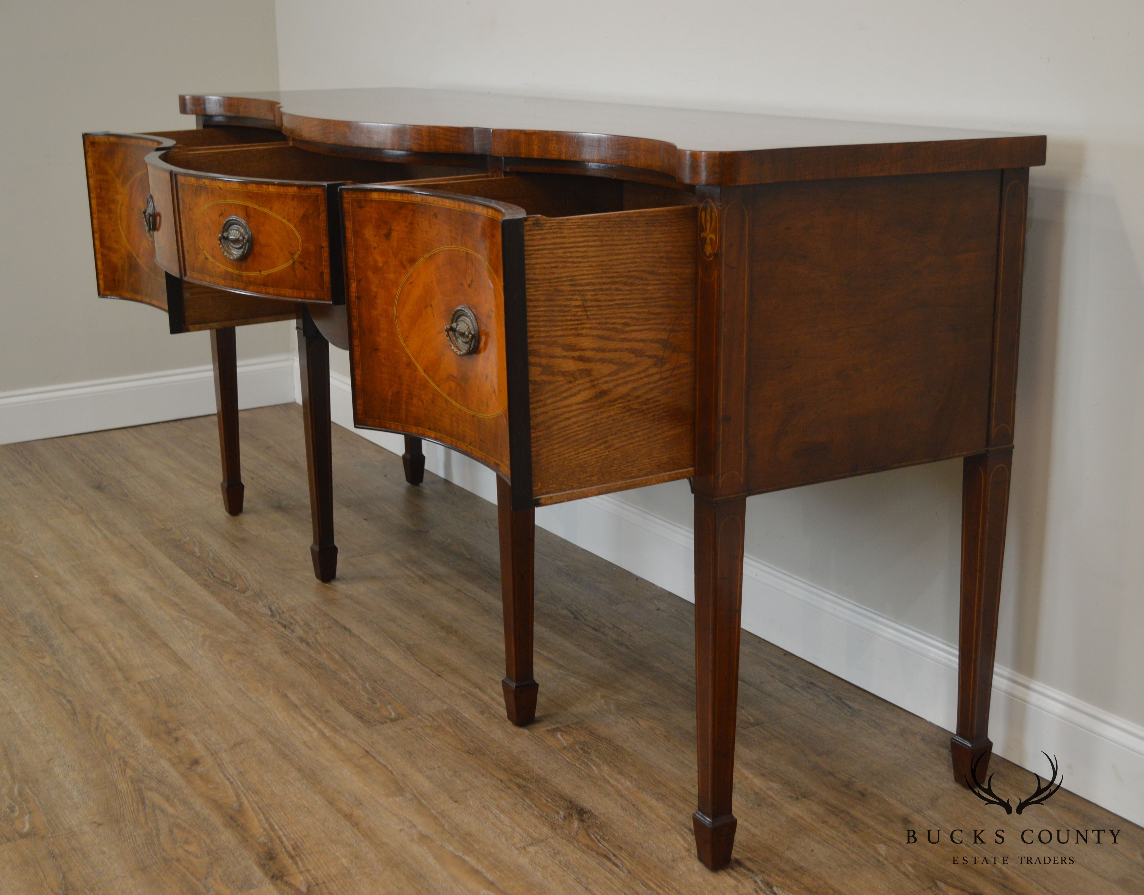 Nahon N.Y. George III Style Vintage Mahogany Serpentine Inlaid Sideboard