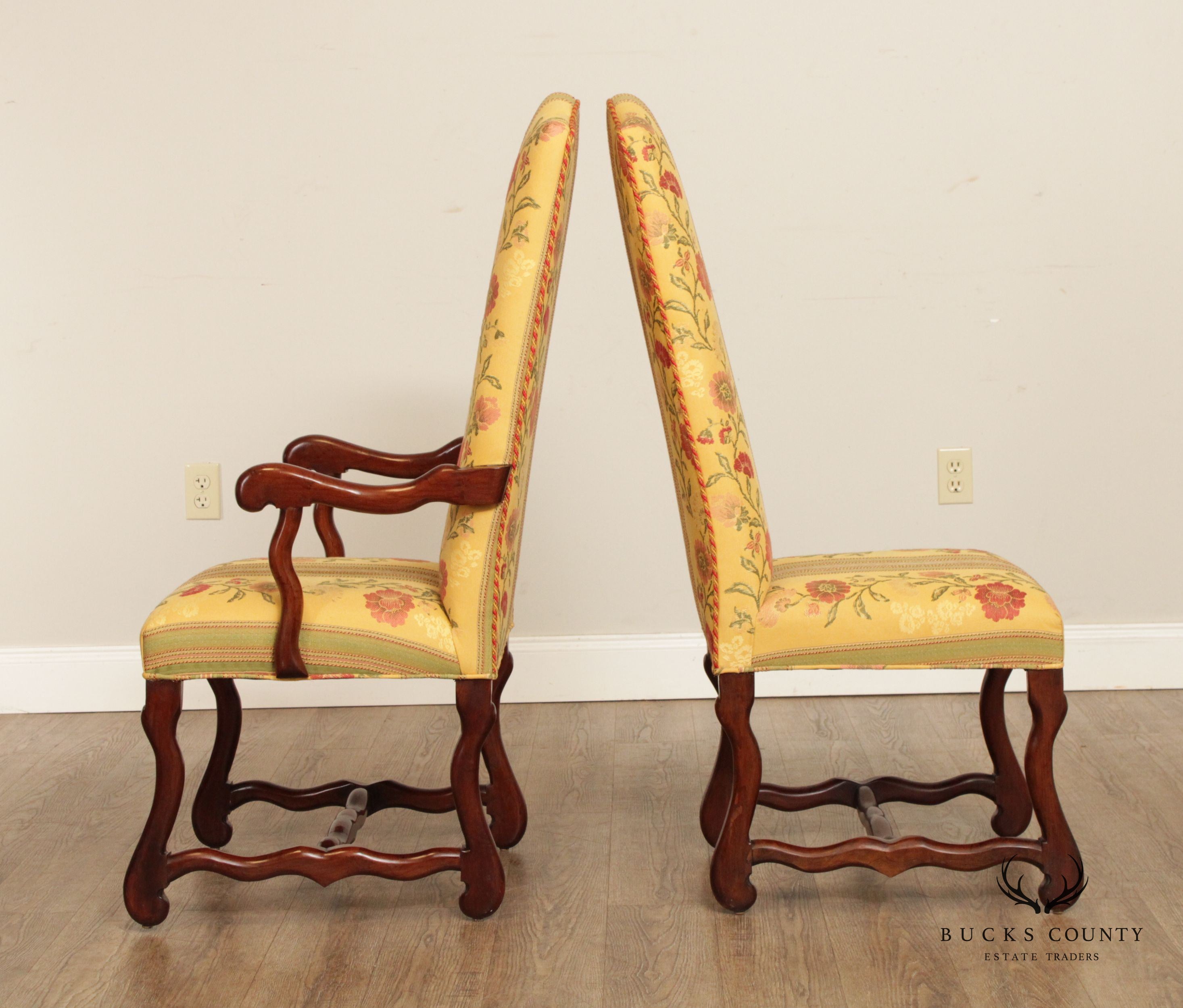 French Louis XIII Style Set Eight Mouton Dining Chairs