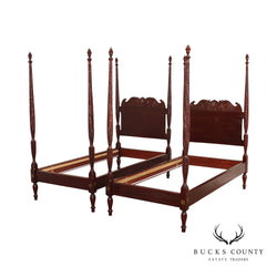 Antique American Mahogany Carved Pair Poster Beds