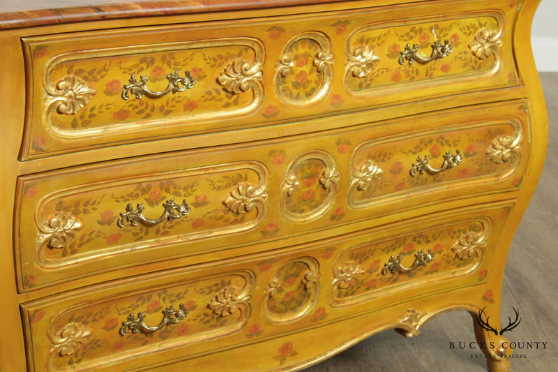 French Louis XV Style Vintage Hand Painted Bombe Commode Chest