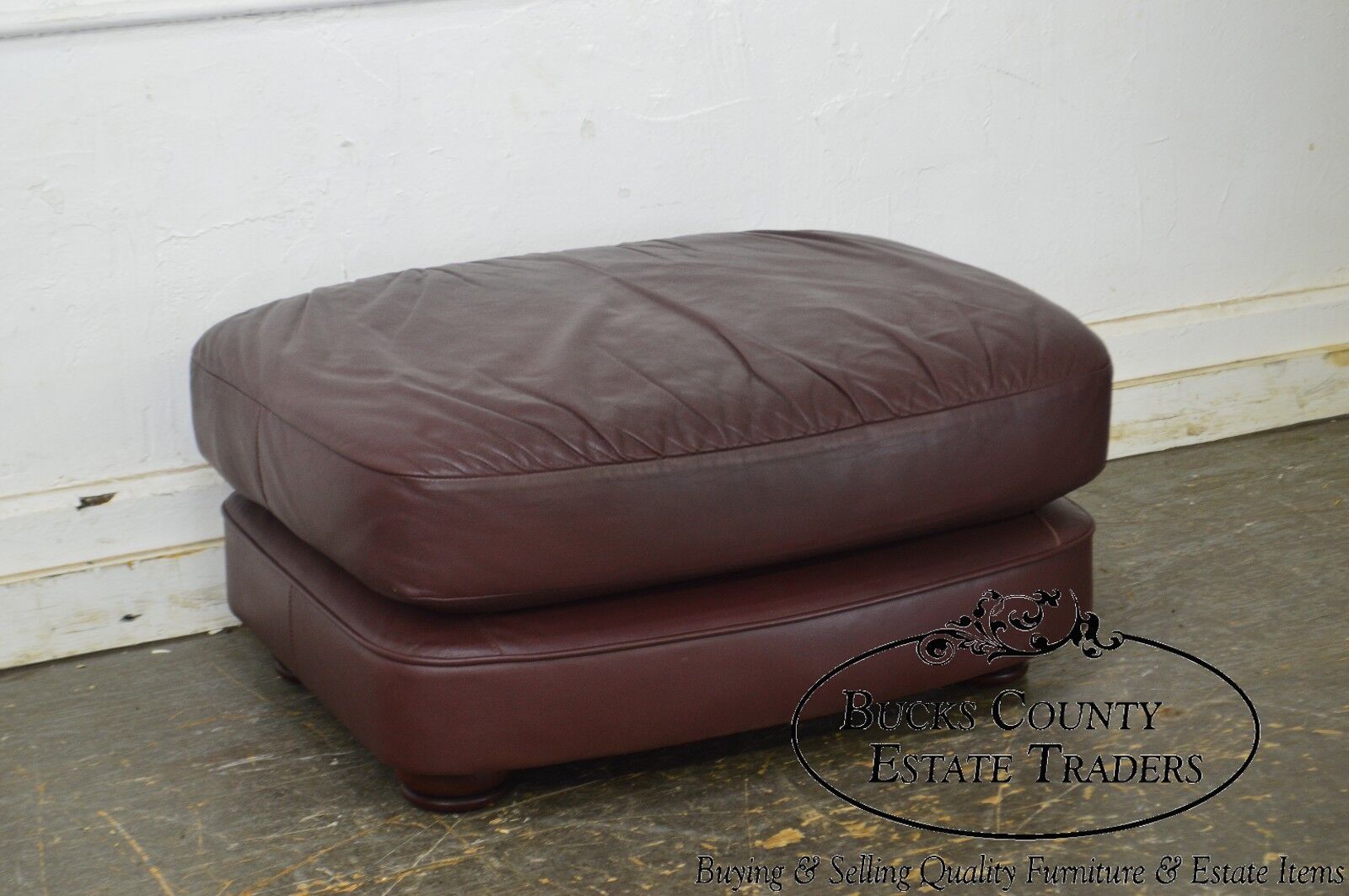 Classic Leather Bun Foot Russet Brown Leather Ottoman